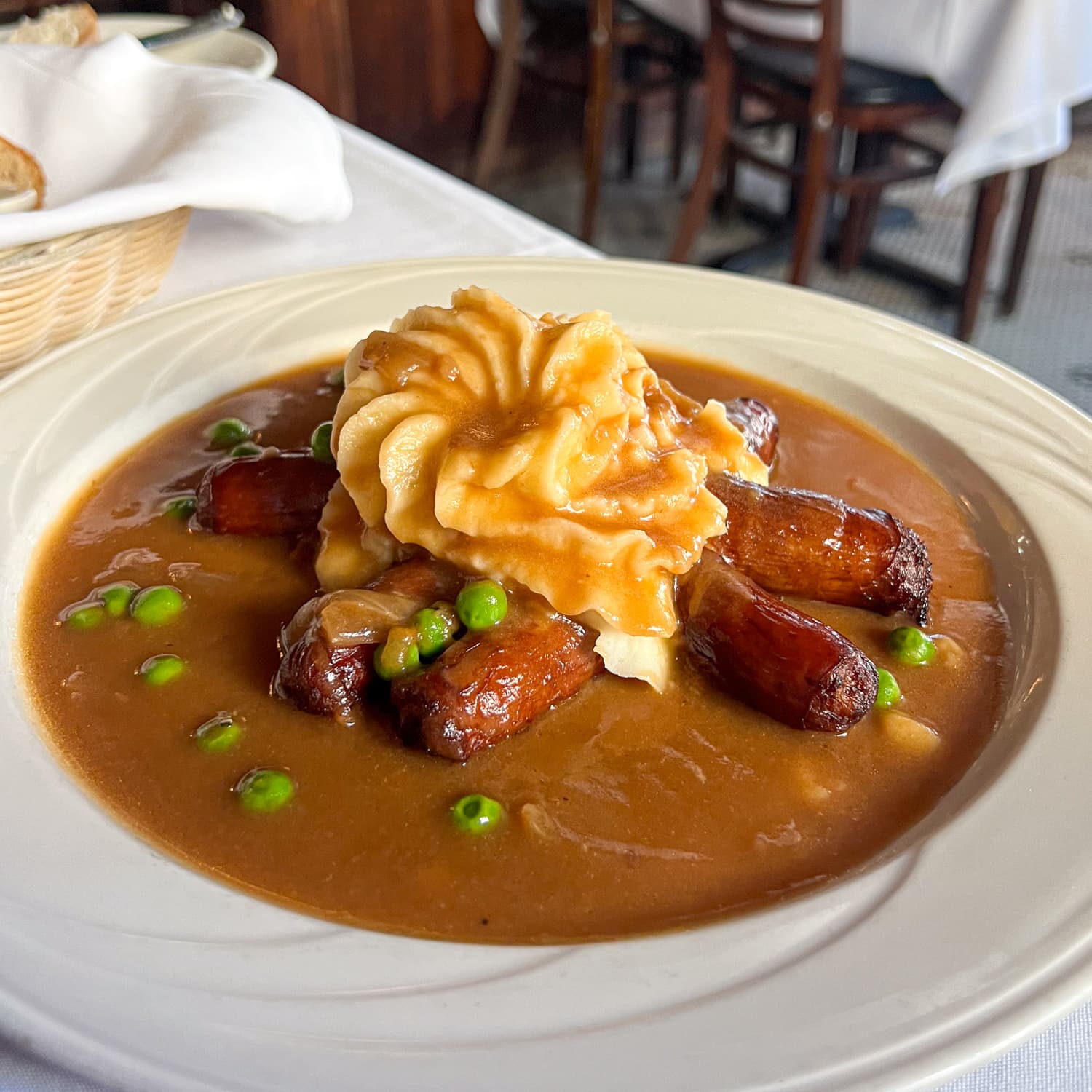 Bangers and mash at the Landmark Tavern in NYC