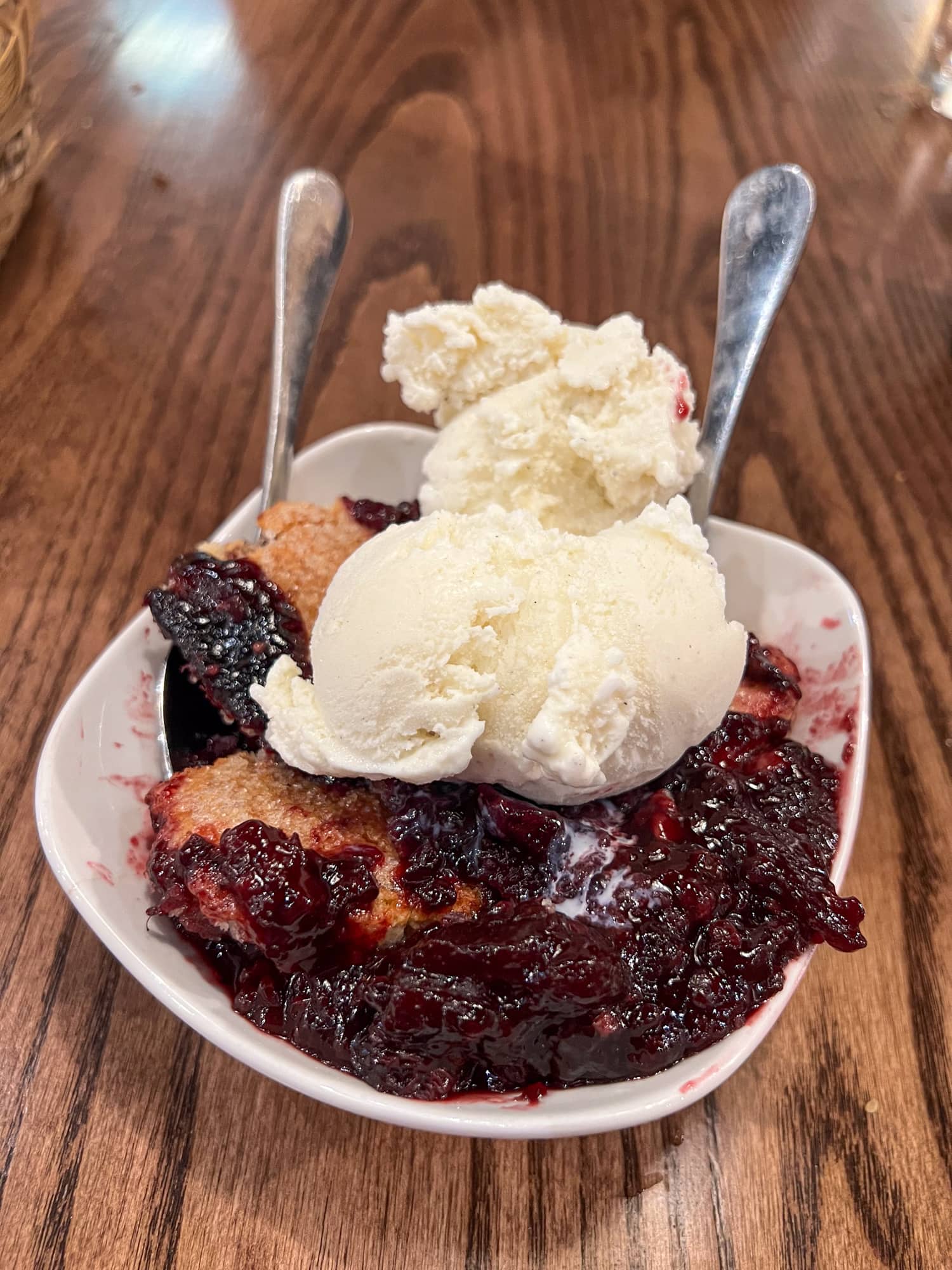 Blackberry cobbler with vanilla ice cream at Cafe Homestead in Waco