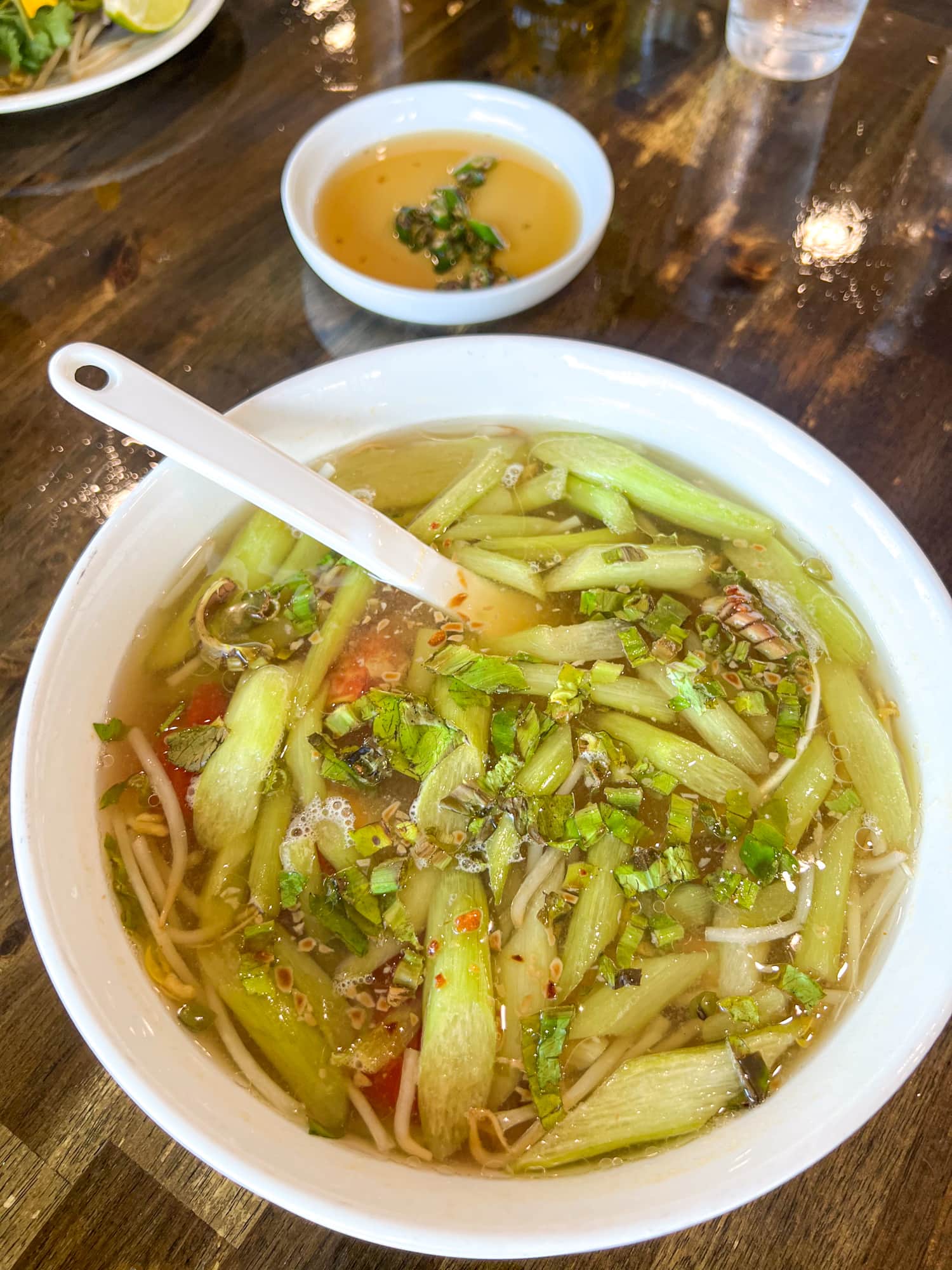 A big bowl of Canh chua with shrimp