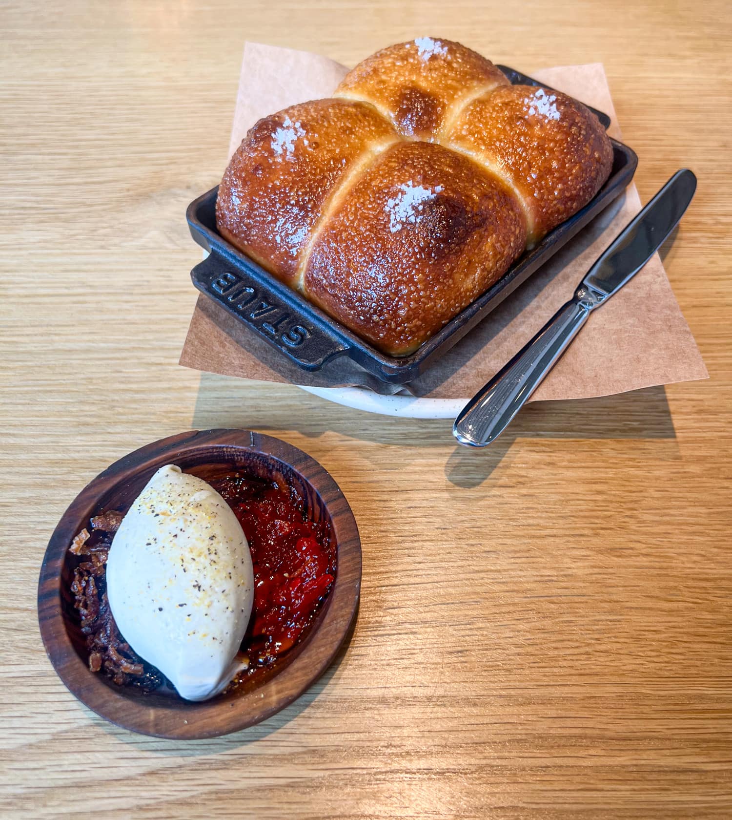 Dinner rolls with grilled butter, corn, and red peppers