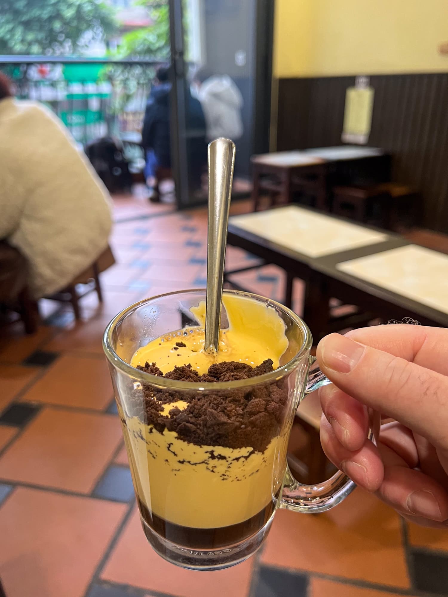 Egg coffee with crumbled Oreo cookies at Cafe Giang