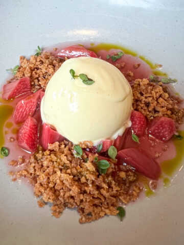 Roasted rhubarb with buttermilk ice cream