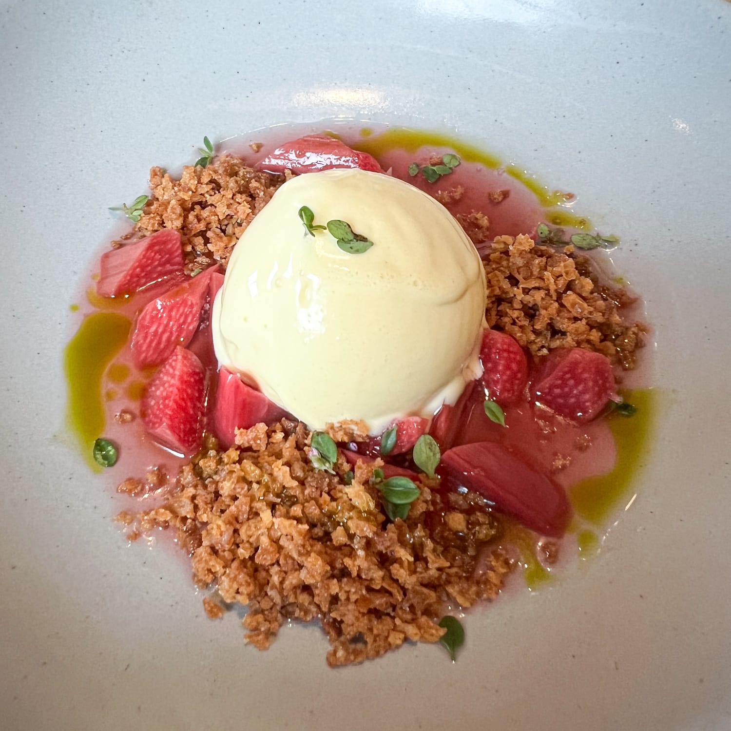 Roasted rhubarb with buttermilk ice cream and sourdough