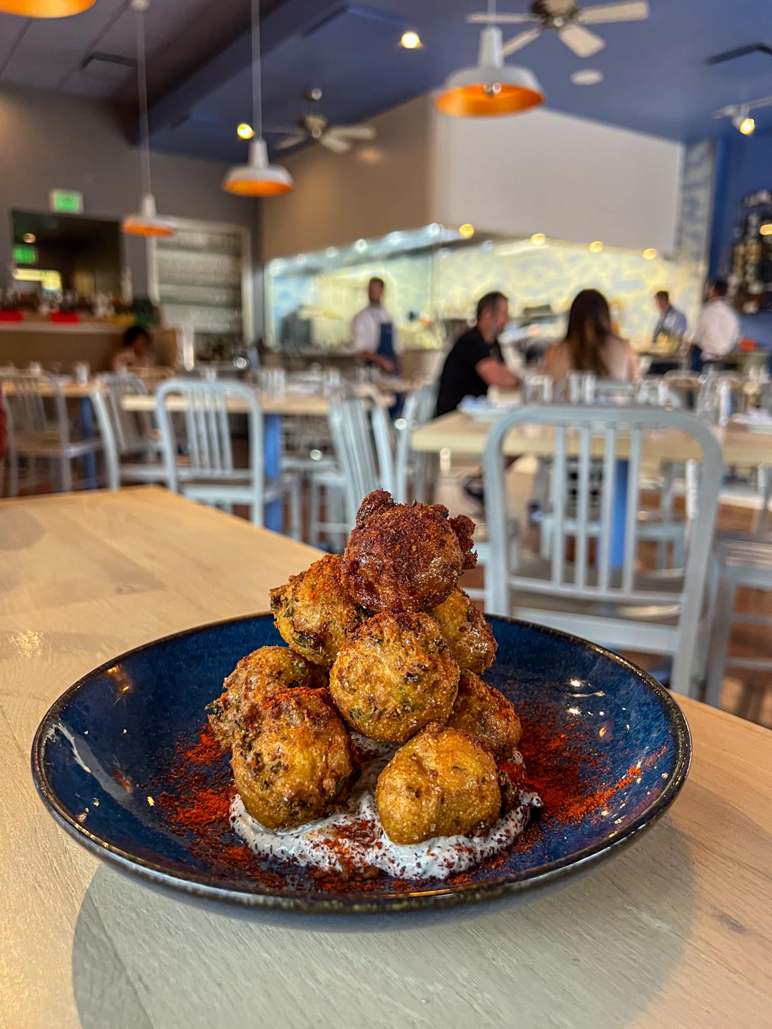 Stack of hush puppies at Clementine restaurant