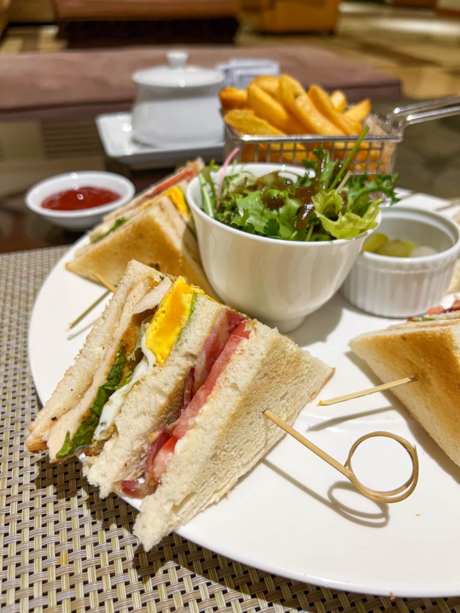 Club sandwich in the Diplomat Lounge