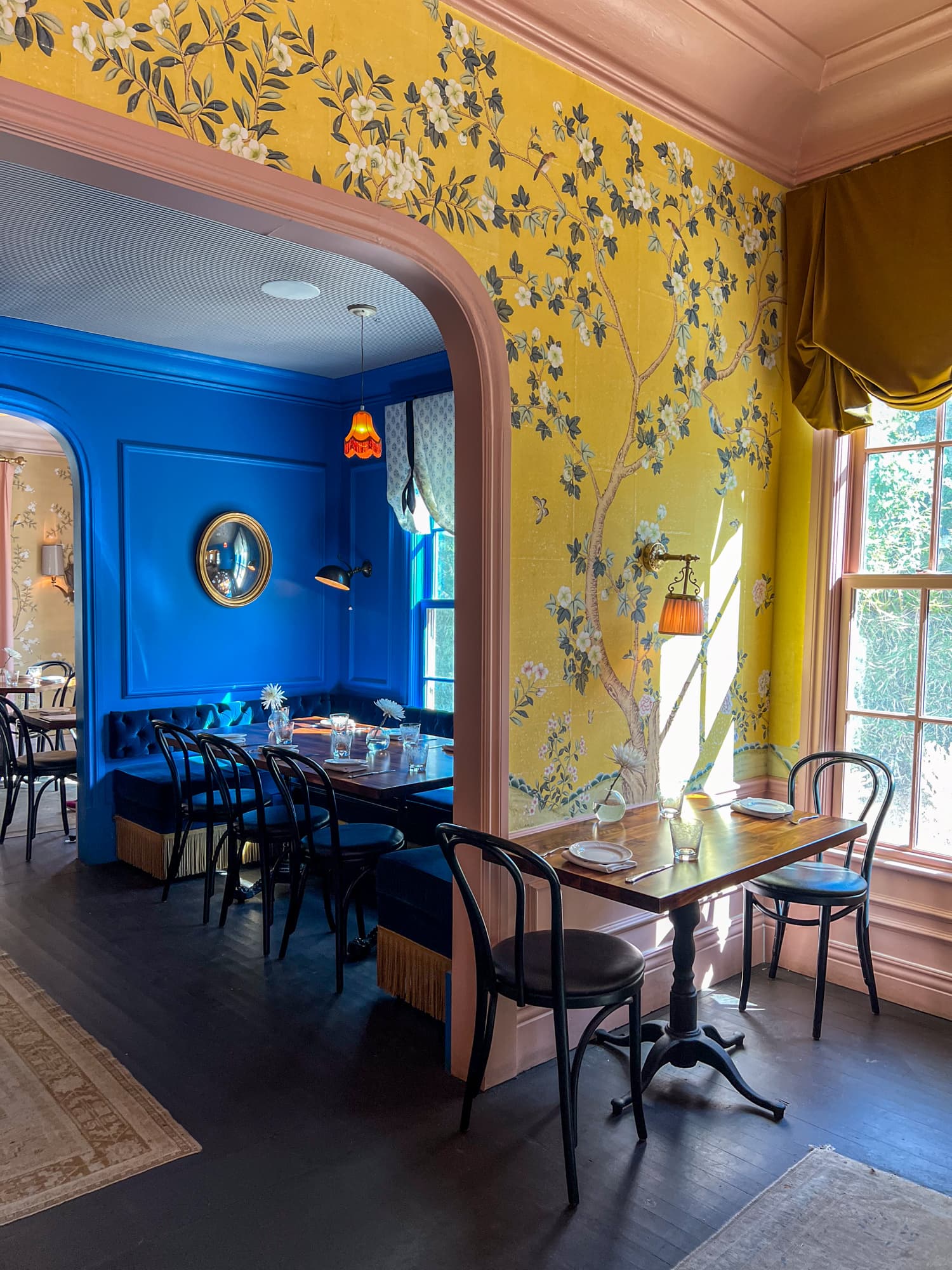 Colorful dining rooms at Restaurant Claudine