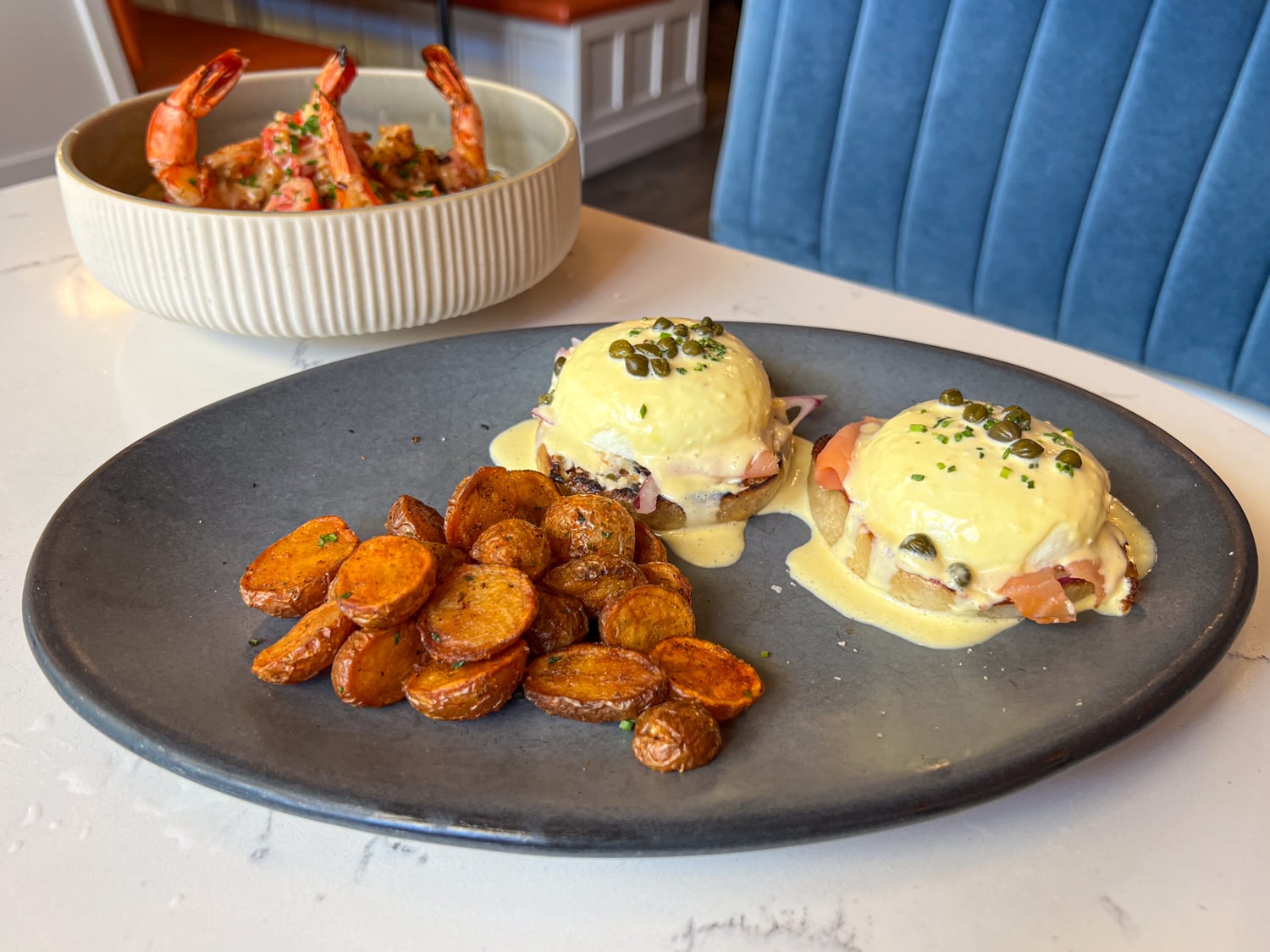 Smoked salmon Benedict at Plank Seafood Provisions