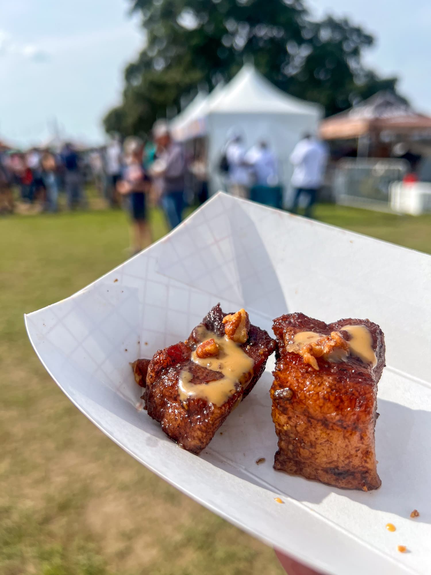 Teddy's Barbecue pork belly burnt ends with goat milk caramel and candied pecans