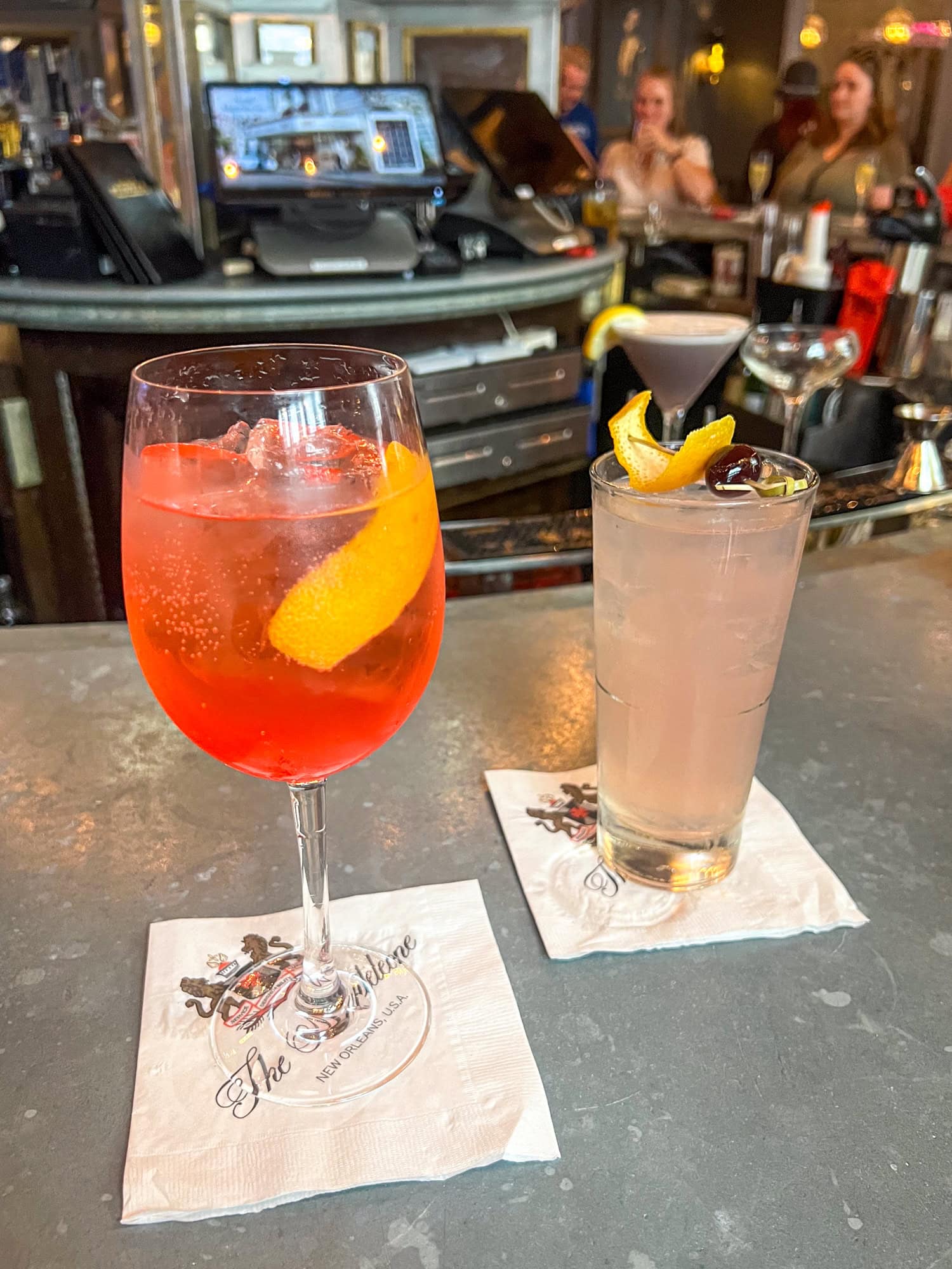 Non-alcoholic Italian Spritz, and a Pink Fizz at the Carousel Bar & Lounge.