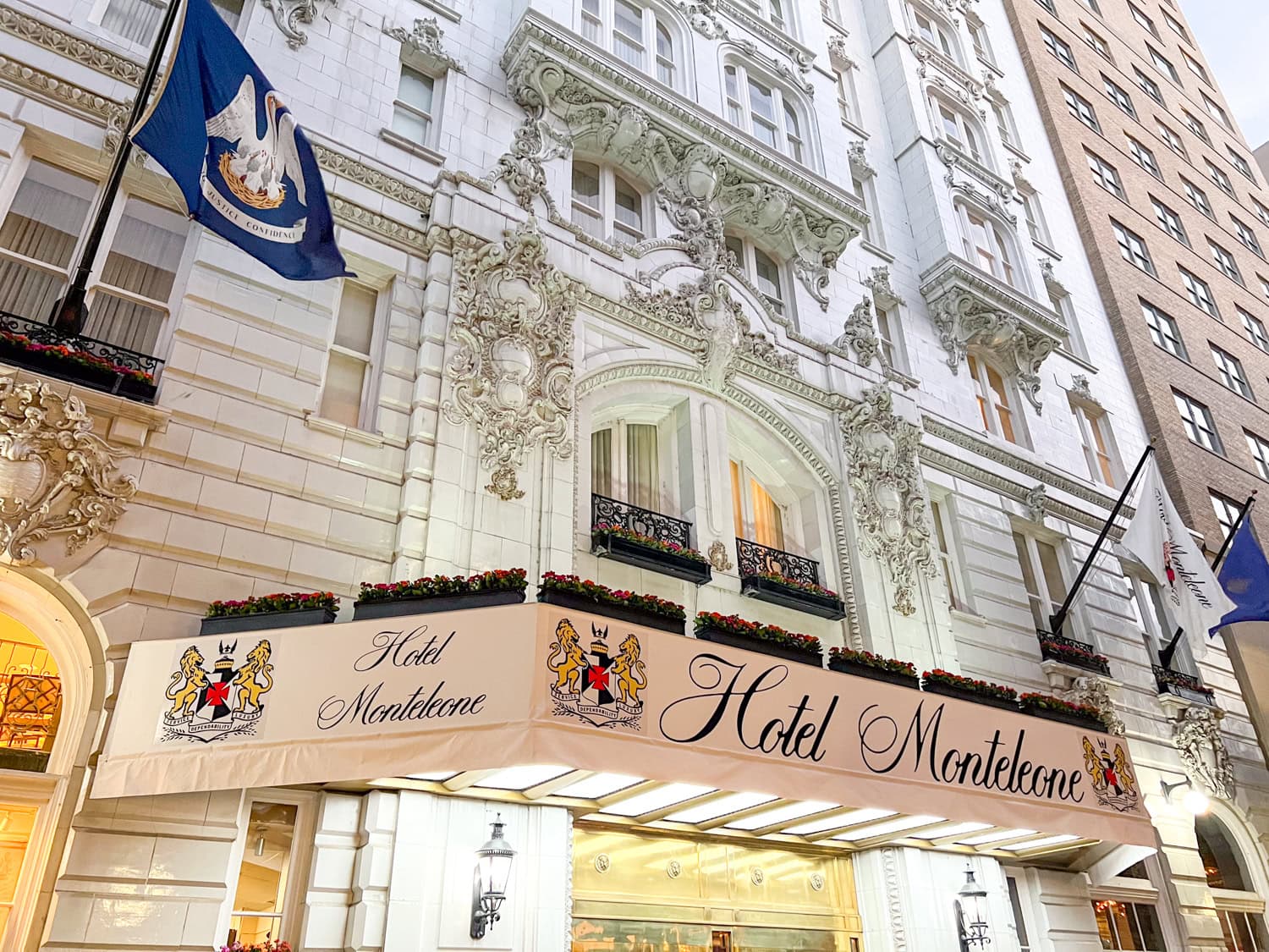 Hotel Monteleone's Beaux-Arts style facade.