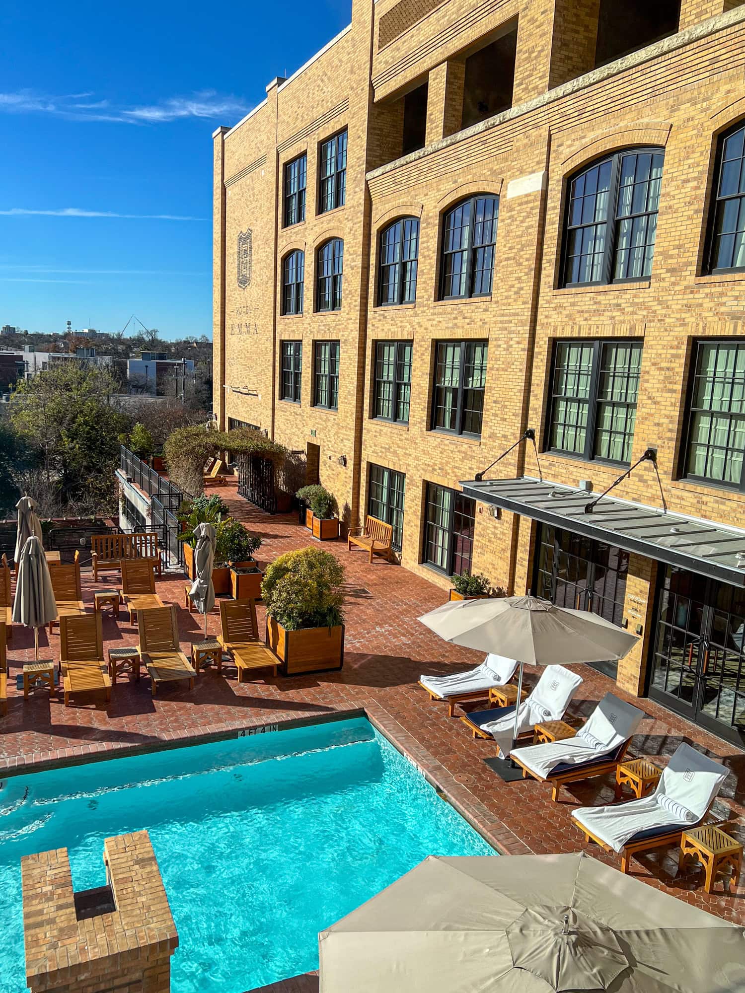 The outdoor rooftop pool at Hotel Emma.