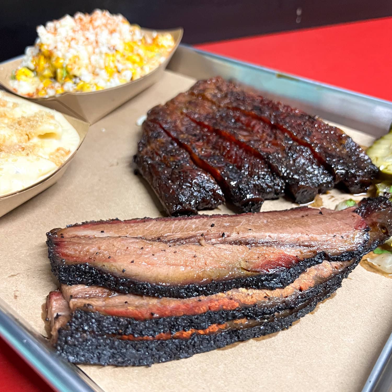 Brisket and pork ribs at 2M Smokehouse.