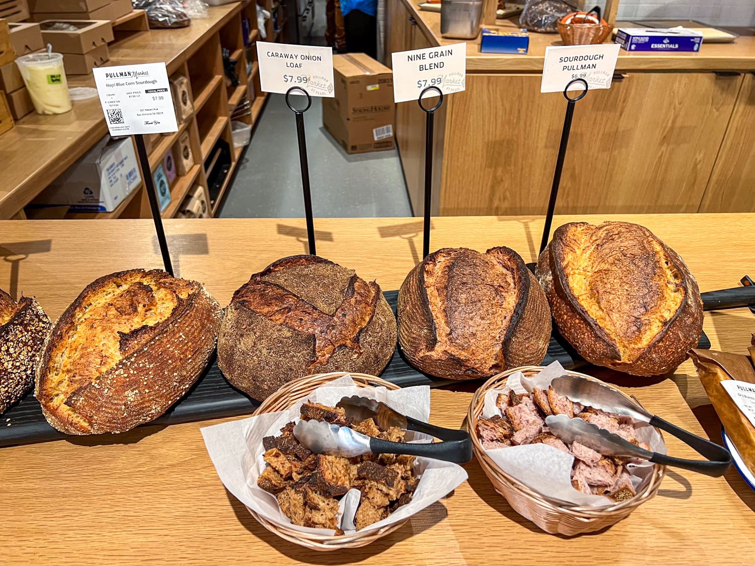 Bakery-fresh loaves of bread.