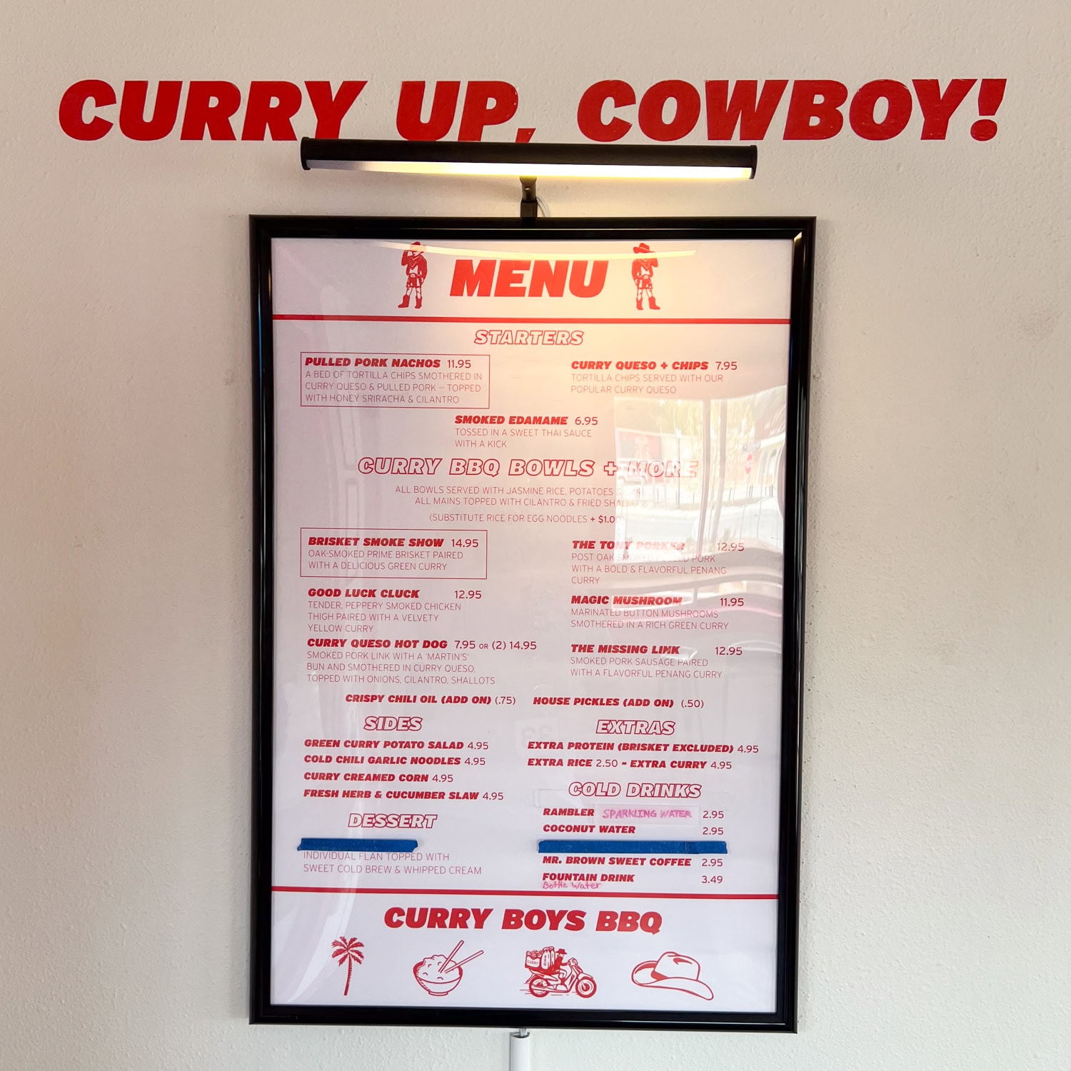 Menu at Curry Boys BBQ in San Antonio, TX.