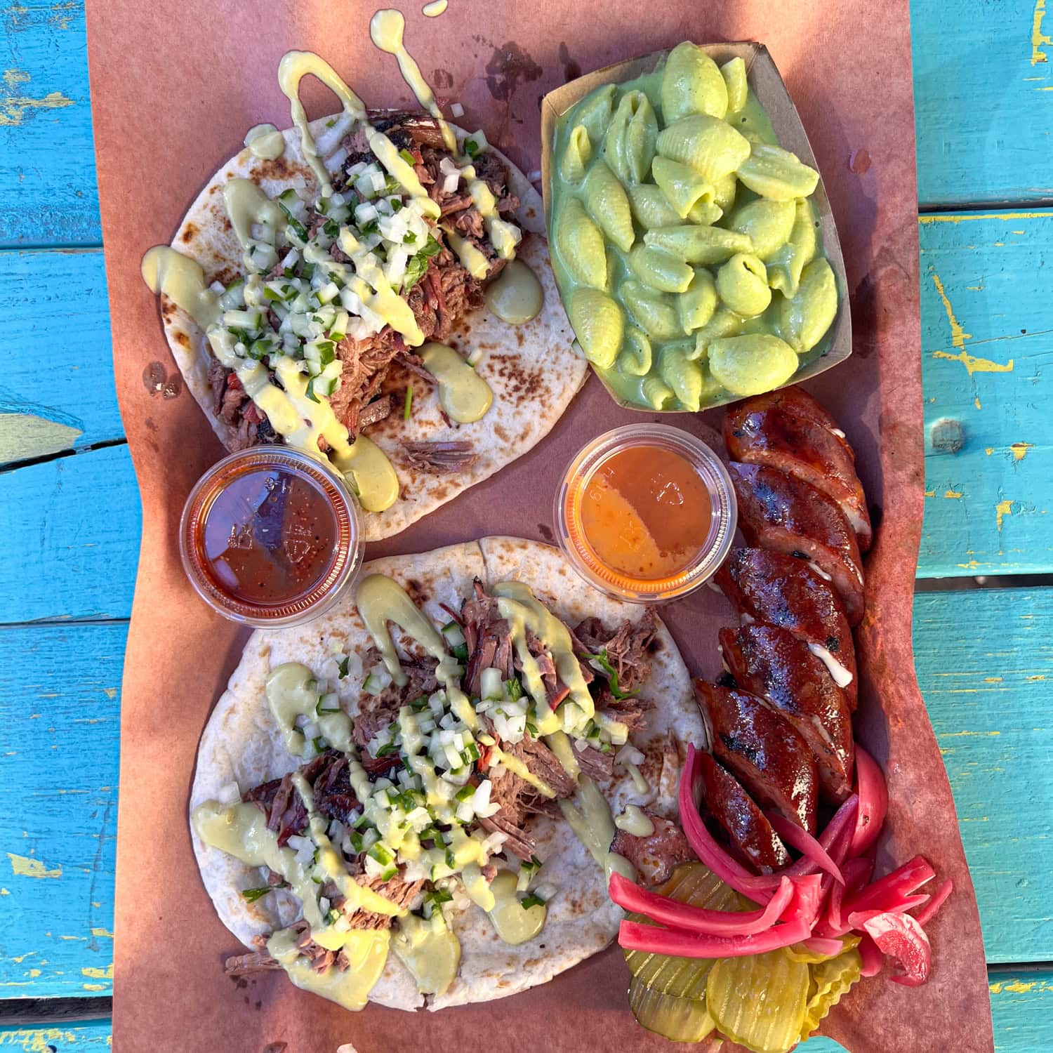 Otis tacos with chopped brisket at Reese Bros Barbecue.