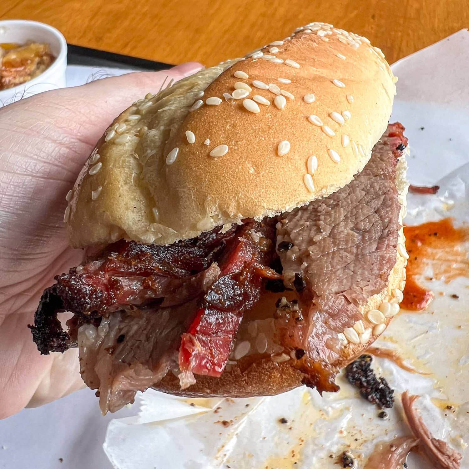 Brisket sandwich on a hoagie.