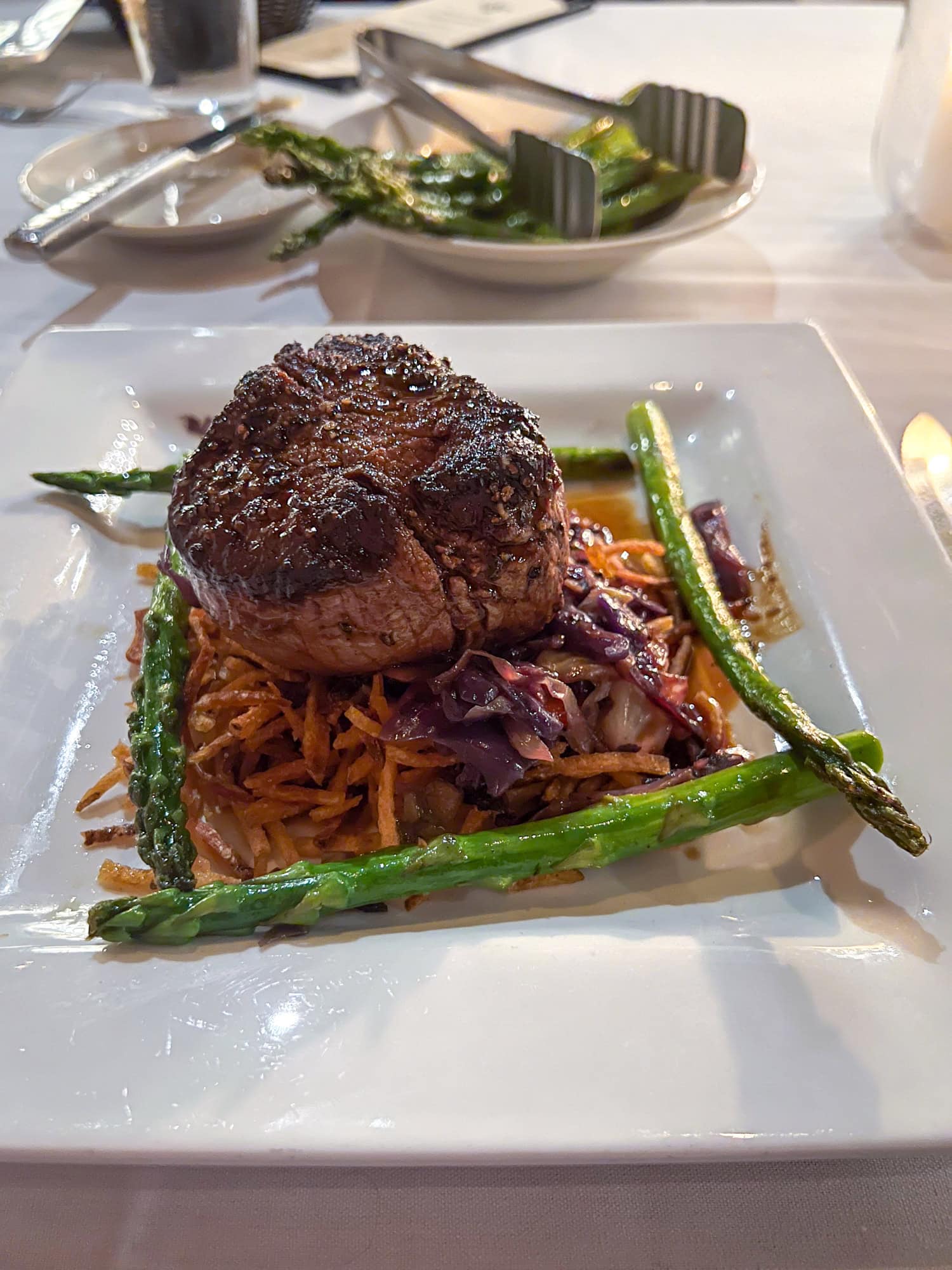 A 9-ounce garlic beef tenderloin with asparagus at Lonesome Dove.