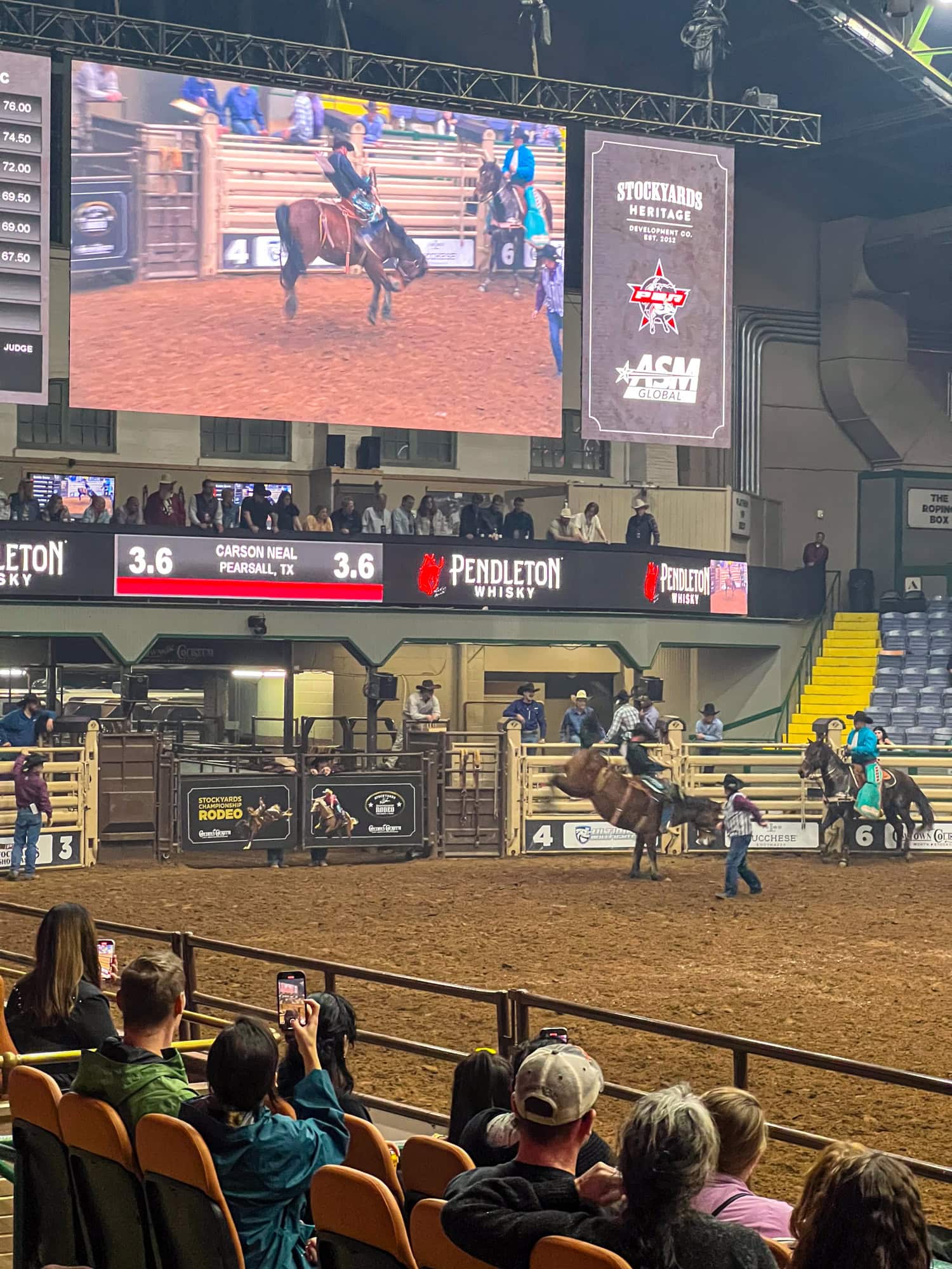 Saddle bronc riding at the Stockyards Championship Rodeo.