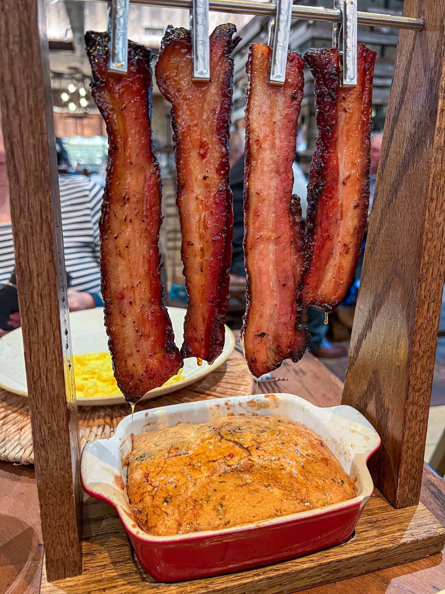 Sweet and spicy bacon with corn bread at the 97 West restaurant in Hotel Drover.