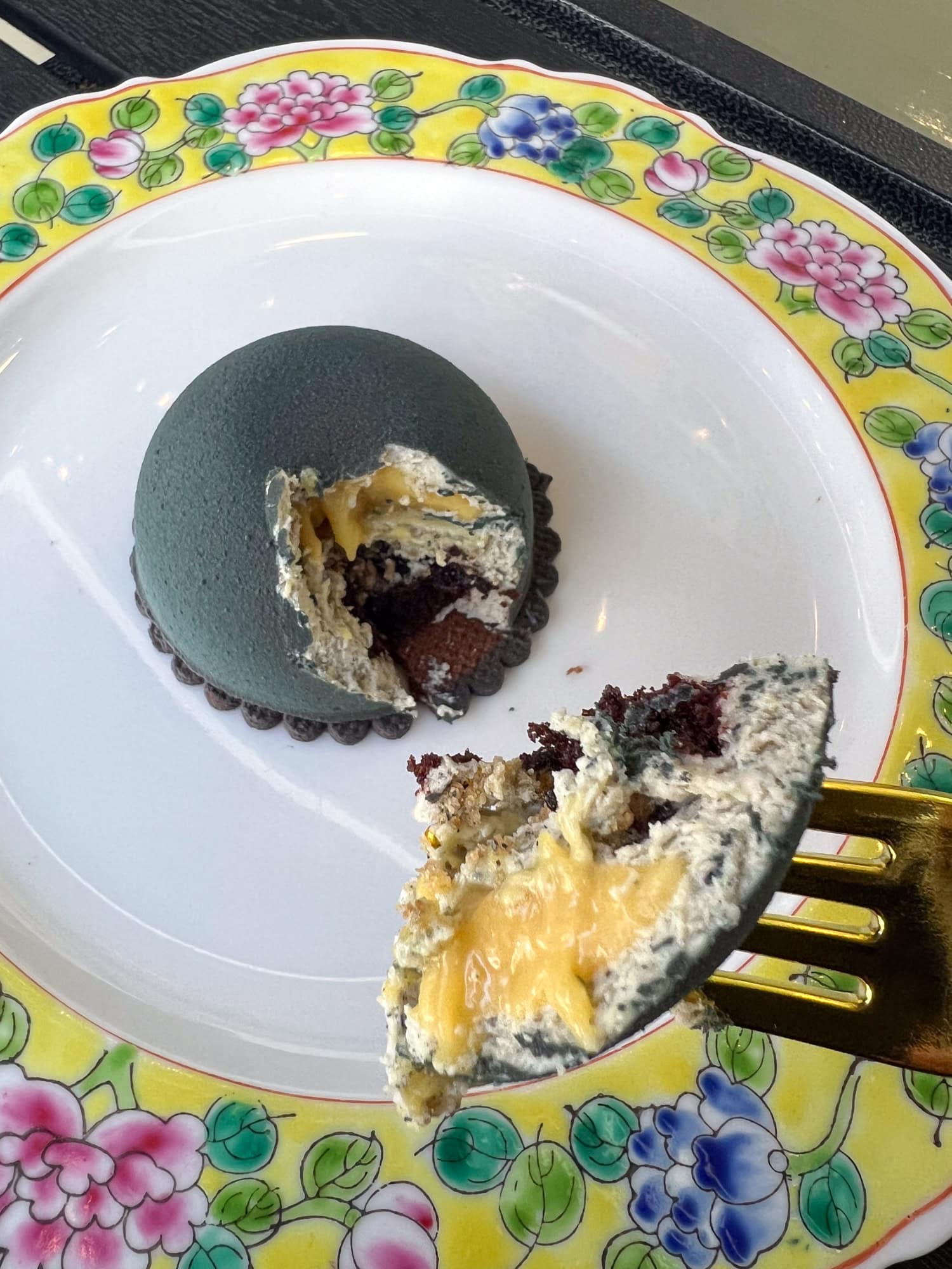 Black sesame passion fruit dessert at Lady Wong Patisserie.