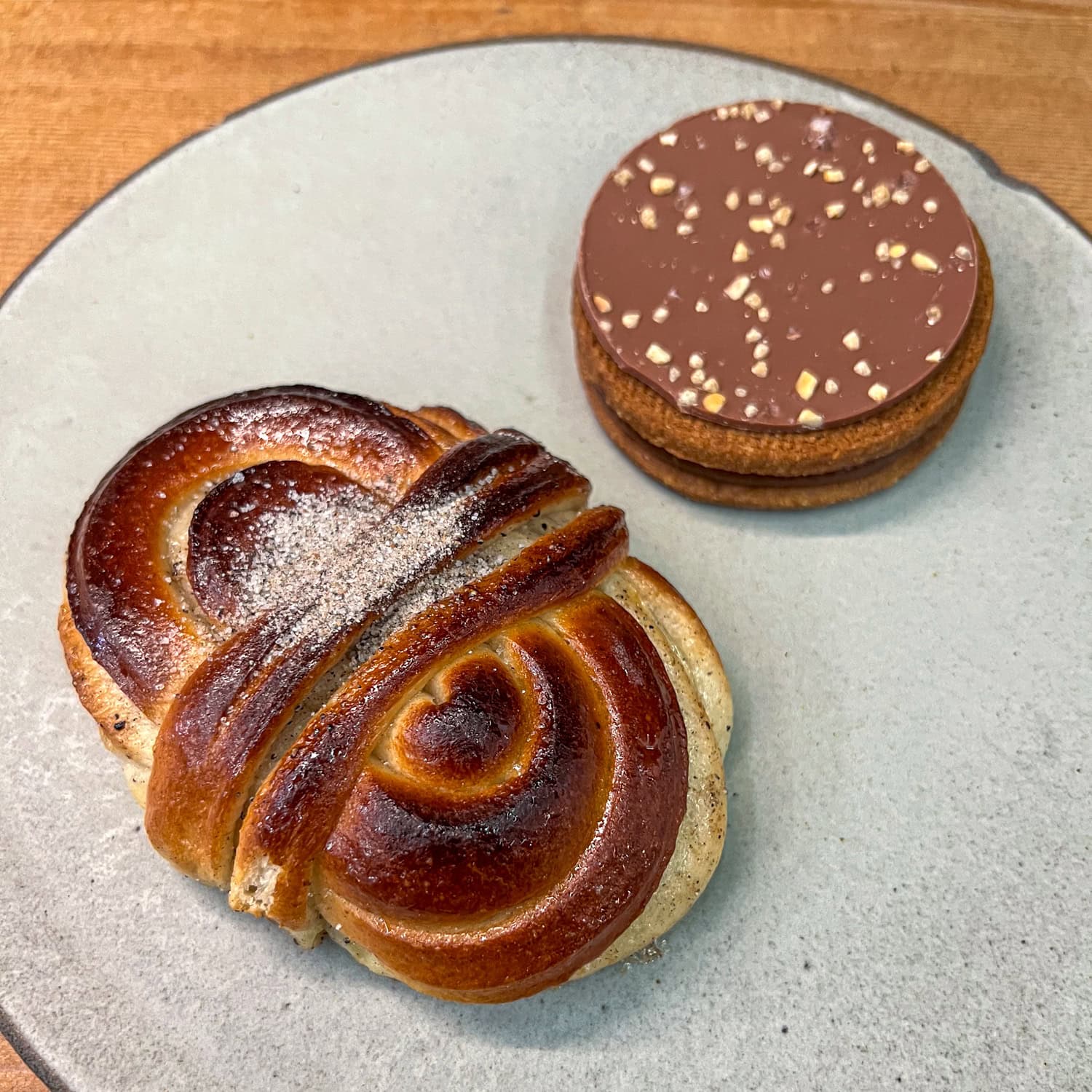 Cardamom bun and a Meyer lemon hazelnut cookie at La Cabra Bakery.