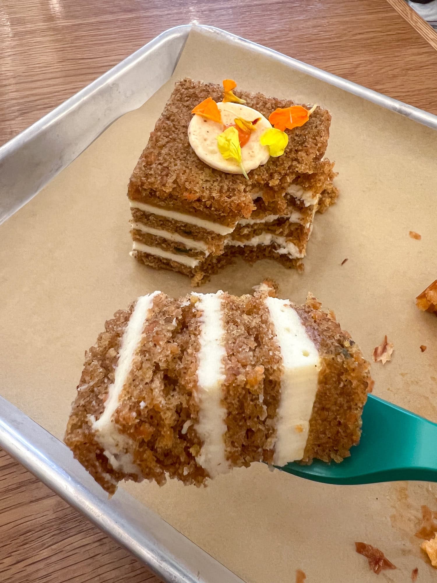 Carrot cake with brown butter, ginger, and pineapple jam at Hani’s bakery + café in the East Village, New York.