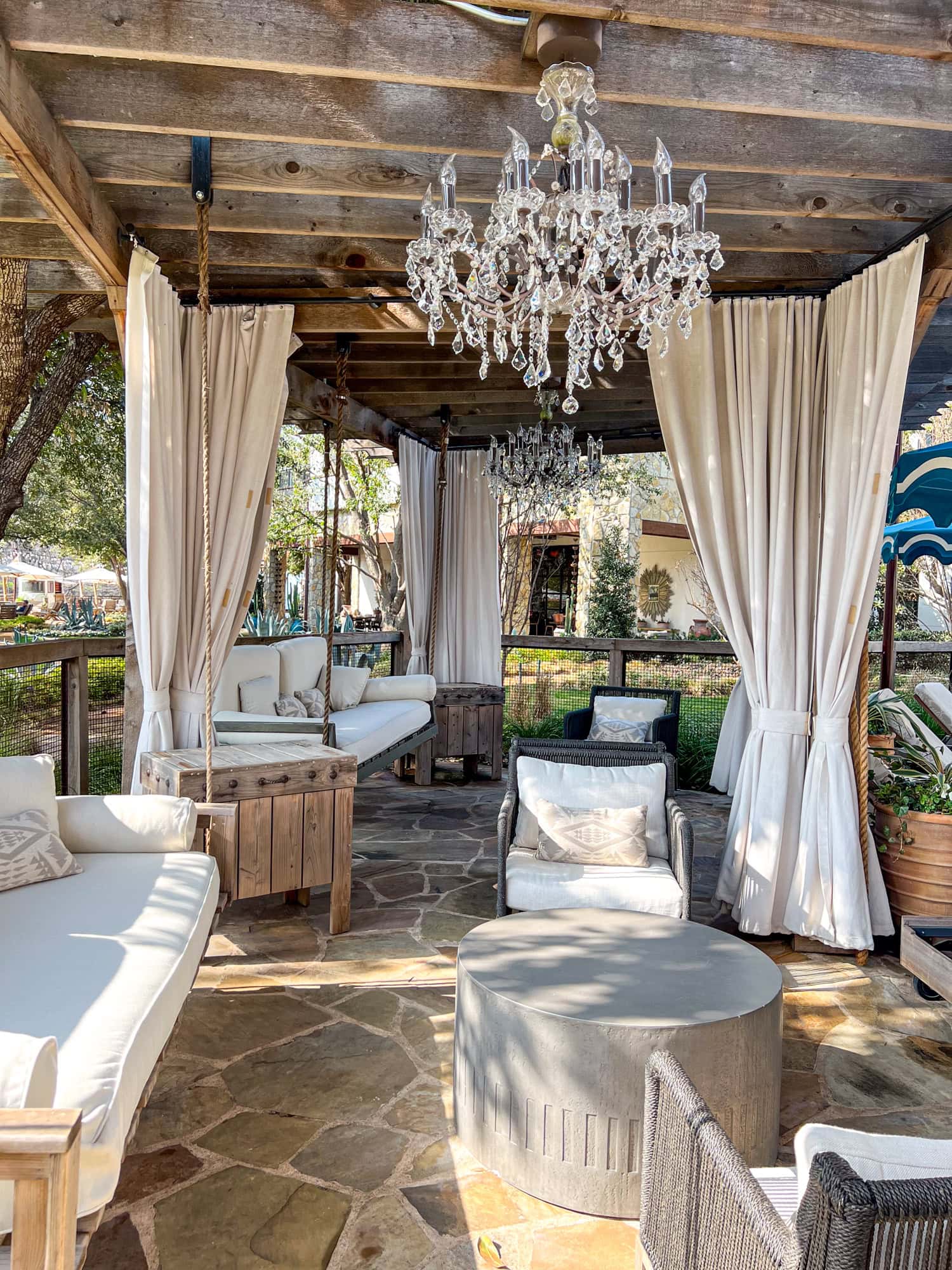 Plush seating at the outdoor pool.