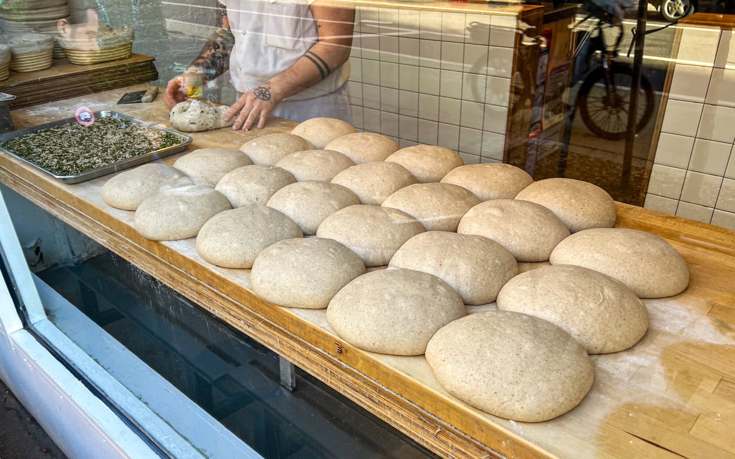 Dough is prepared at Smor Bakery in the East Village, NYC.