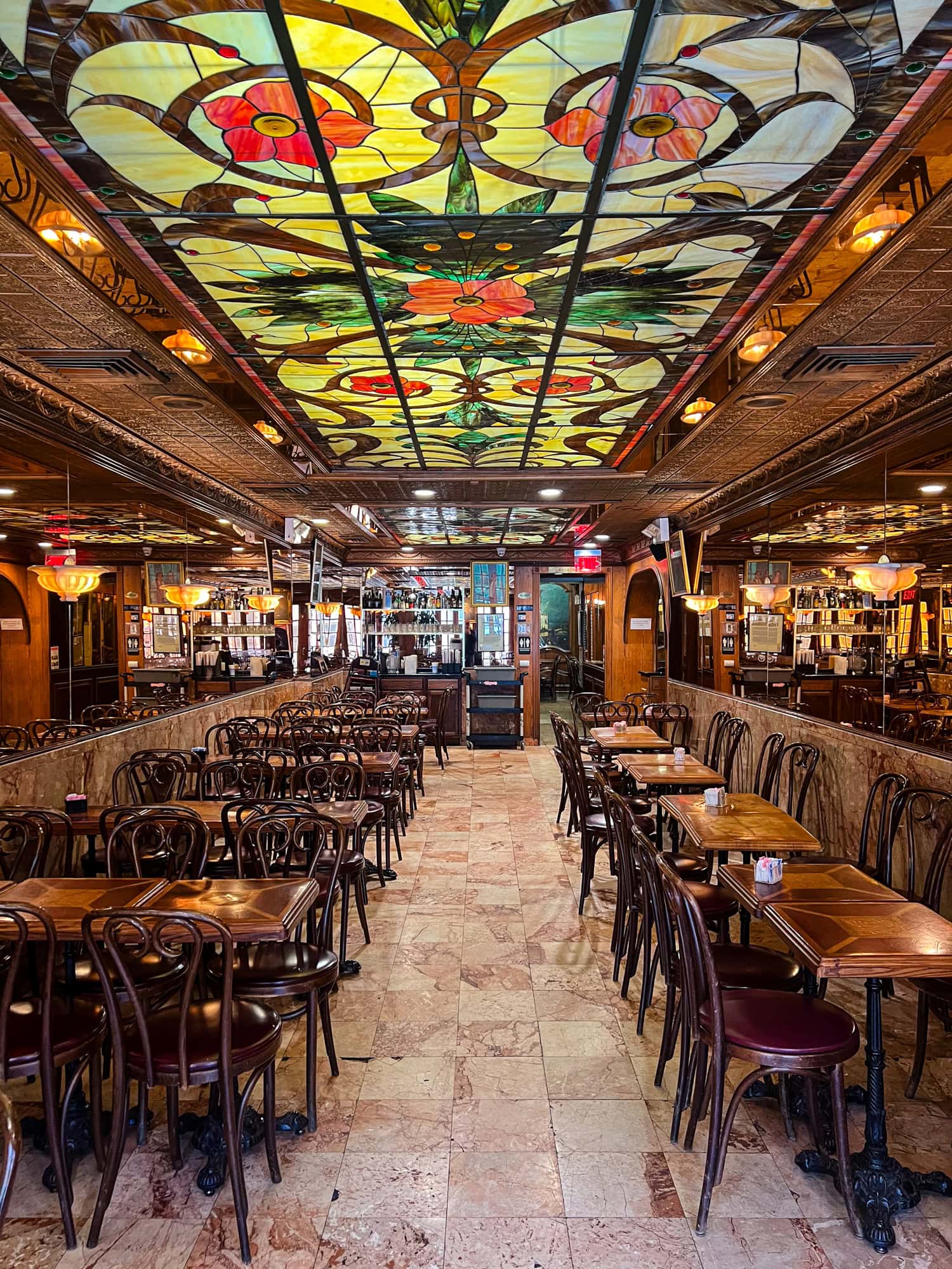 The stained-glass inside Veniero's Pasticceria, one of the oldest East Village bakeries.
