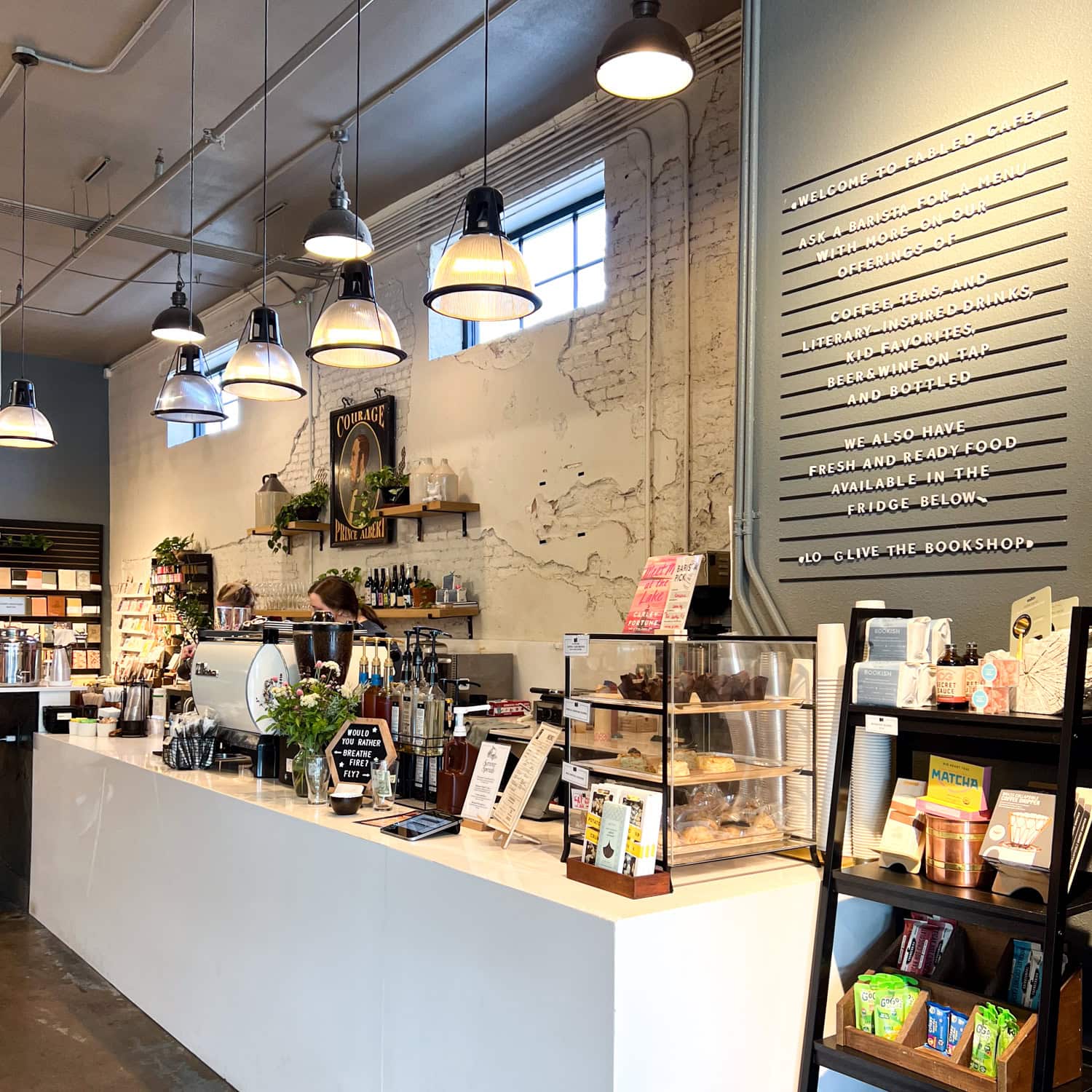 The coffee counter inside Fabled Bookshop and Cafe.