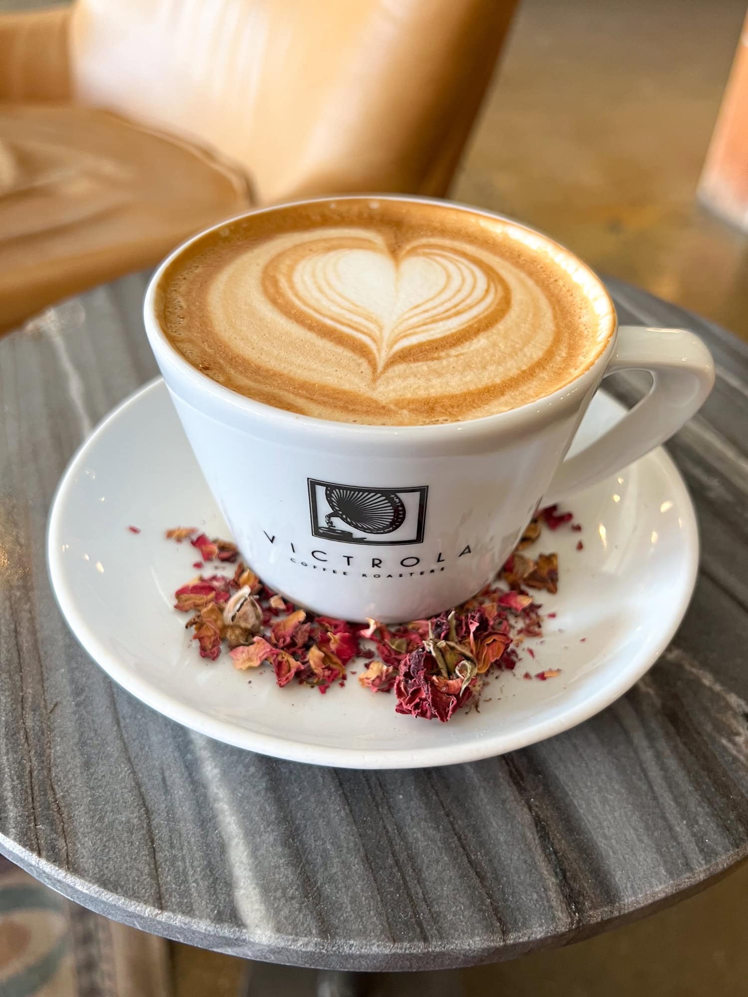 Cherry blossom latte at Victrola Coffee Roasters.