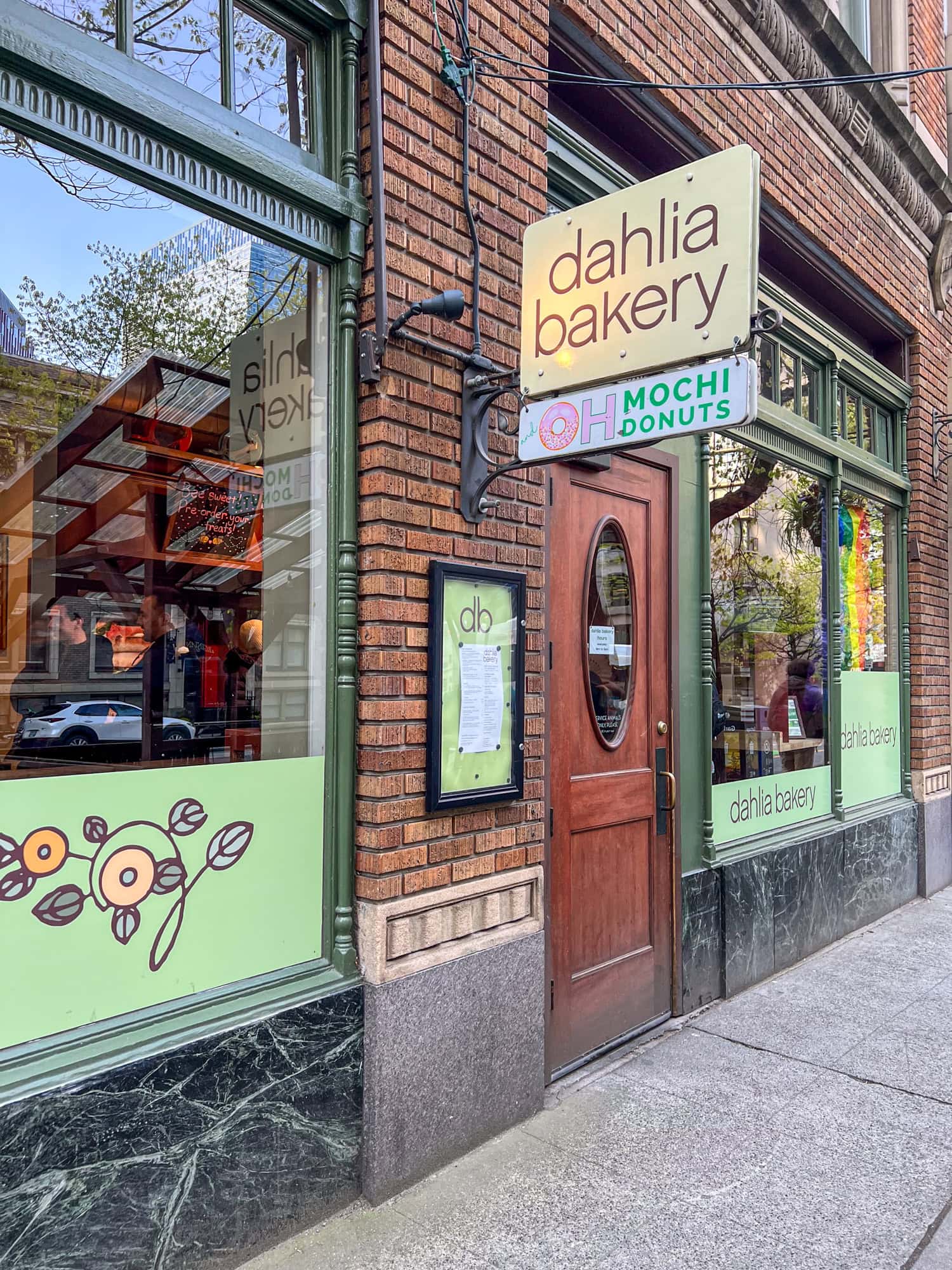 Entrance to Dahlia Bakery in Seattle.