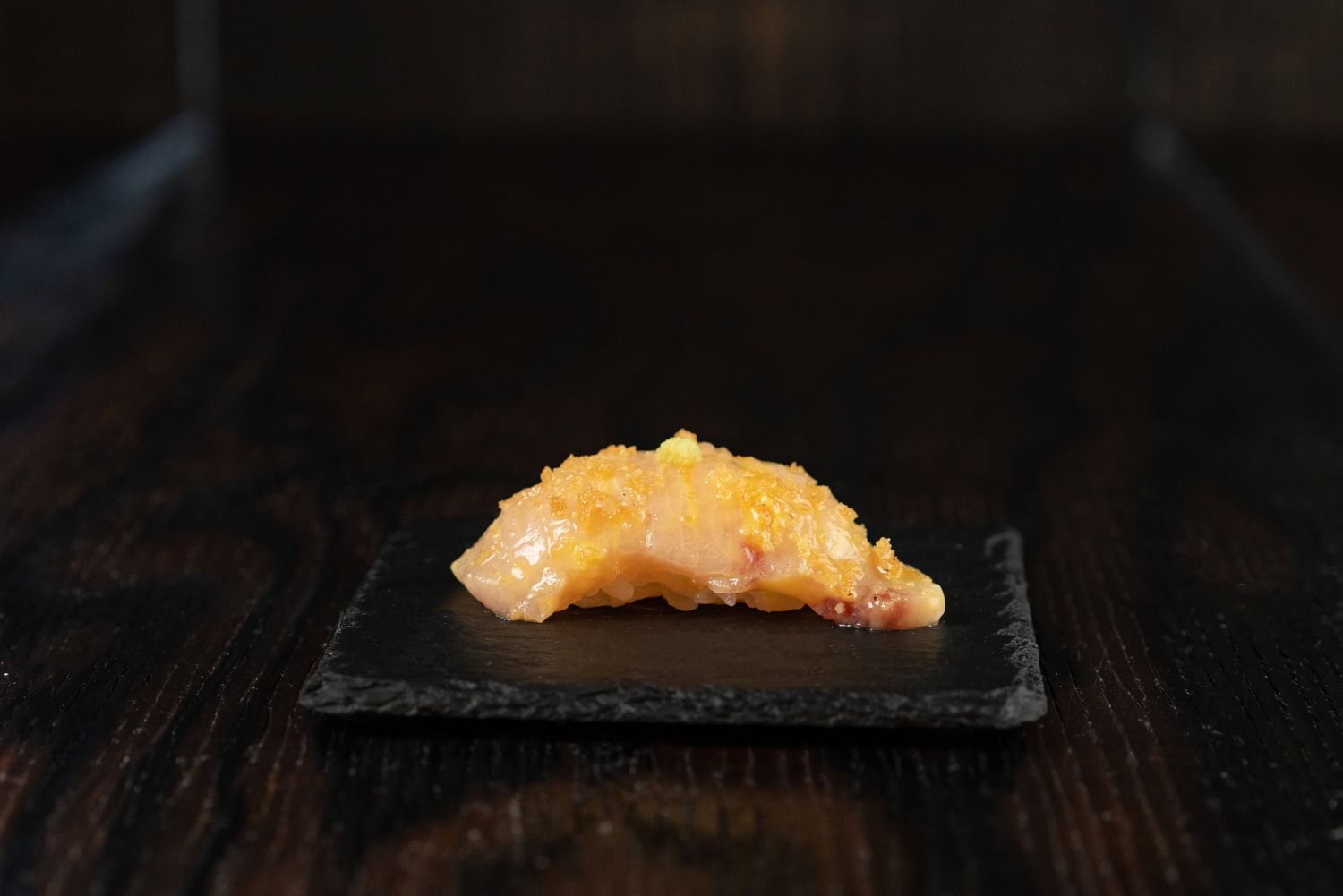 Hamachi with corn puree, housemade bread crumbs, soy sauce, and wasabi (Photo by Suzi Pratt Photos).