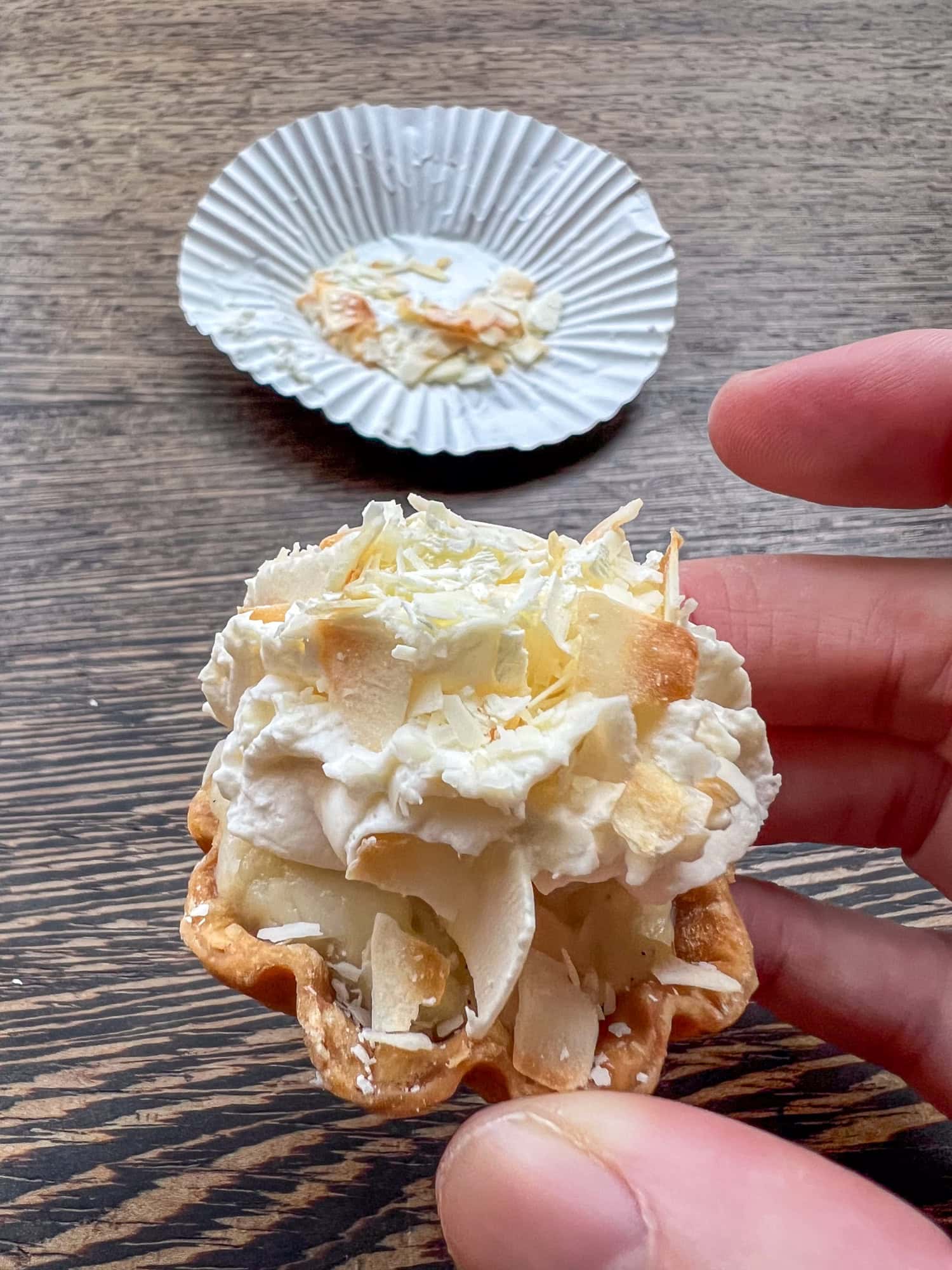 Triple coconut cream pie bite at Dahlia Bakery.