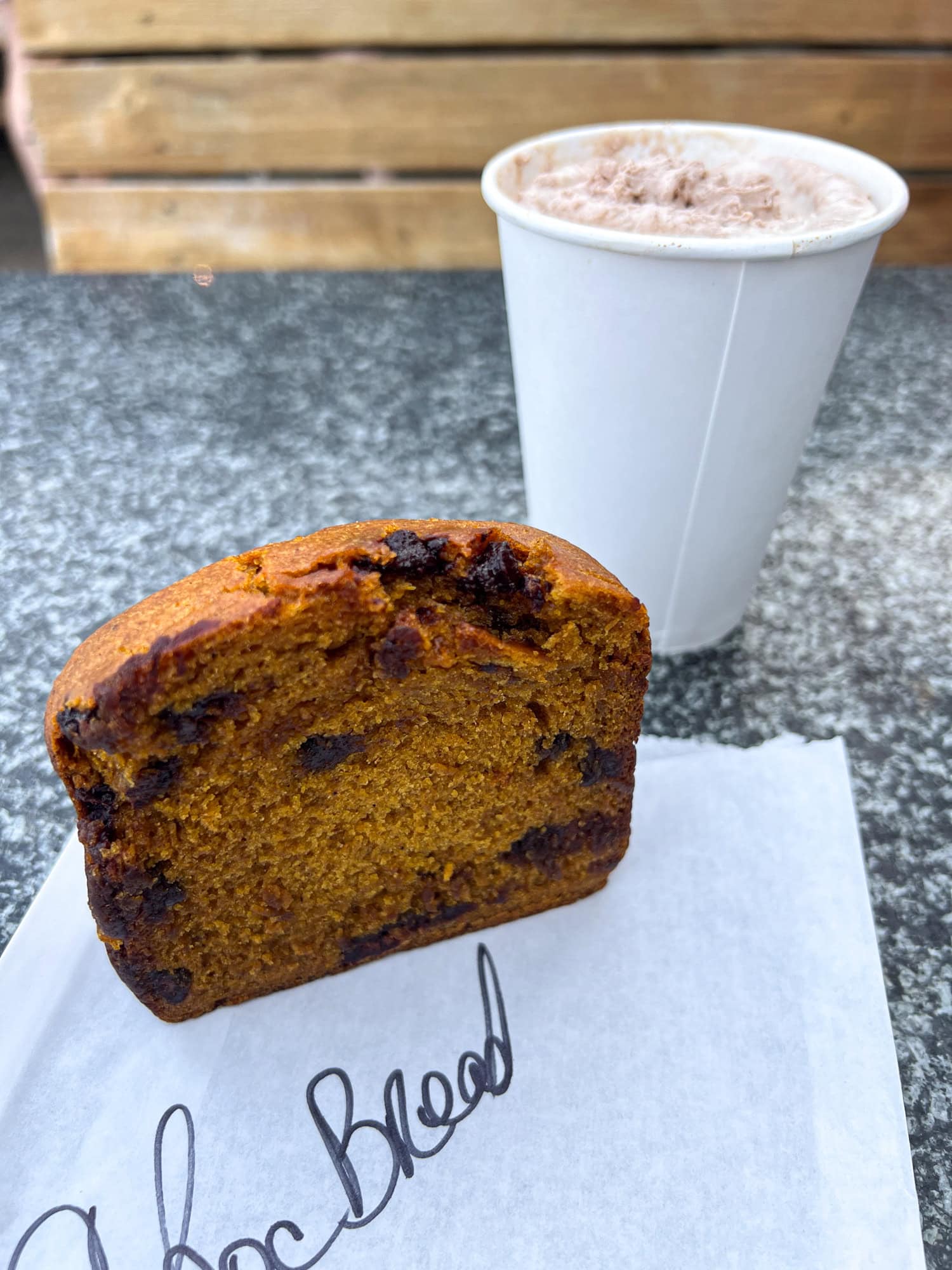 Mocha and chocolate chip banana bread.
