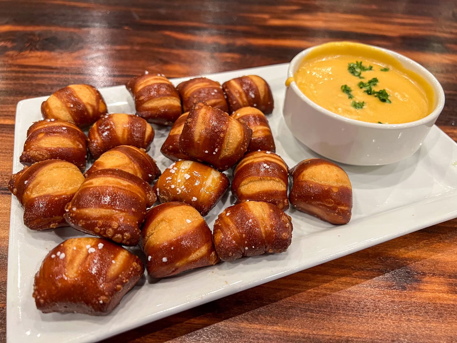 Pretzel bites and beer cheese.