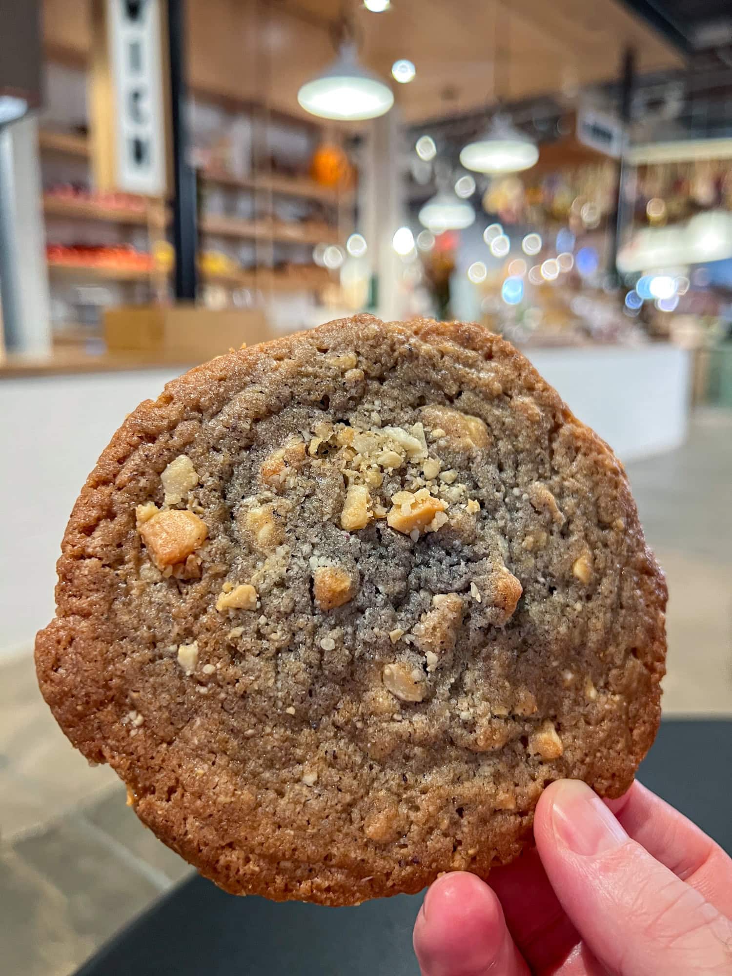 Blue corn macadamia nut cookie.