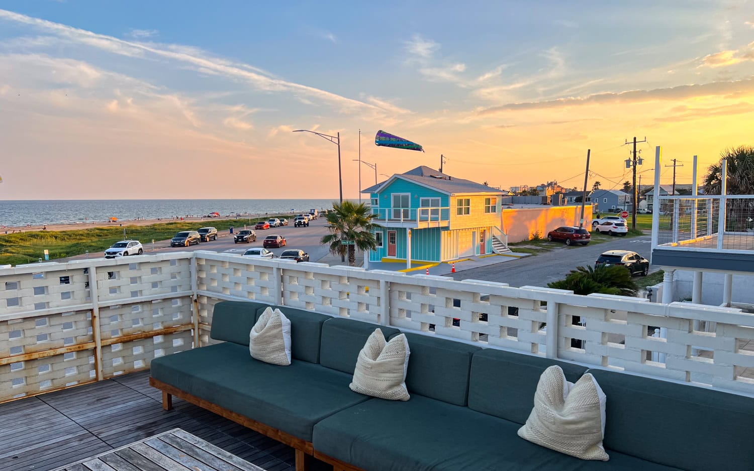 Sunset from The Rooftop bar at Hotel Lucine on Galveston Island.