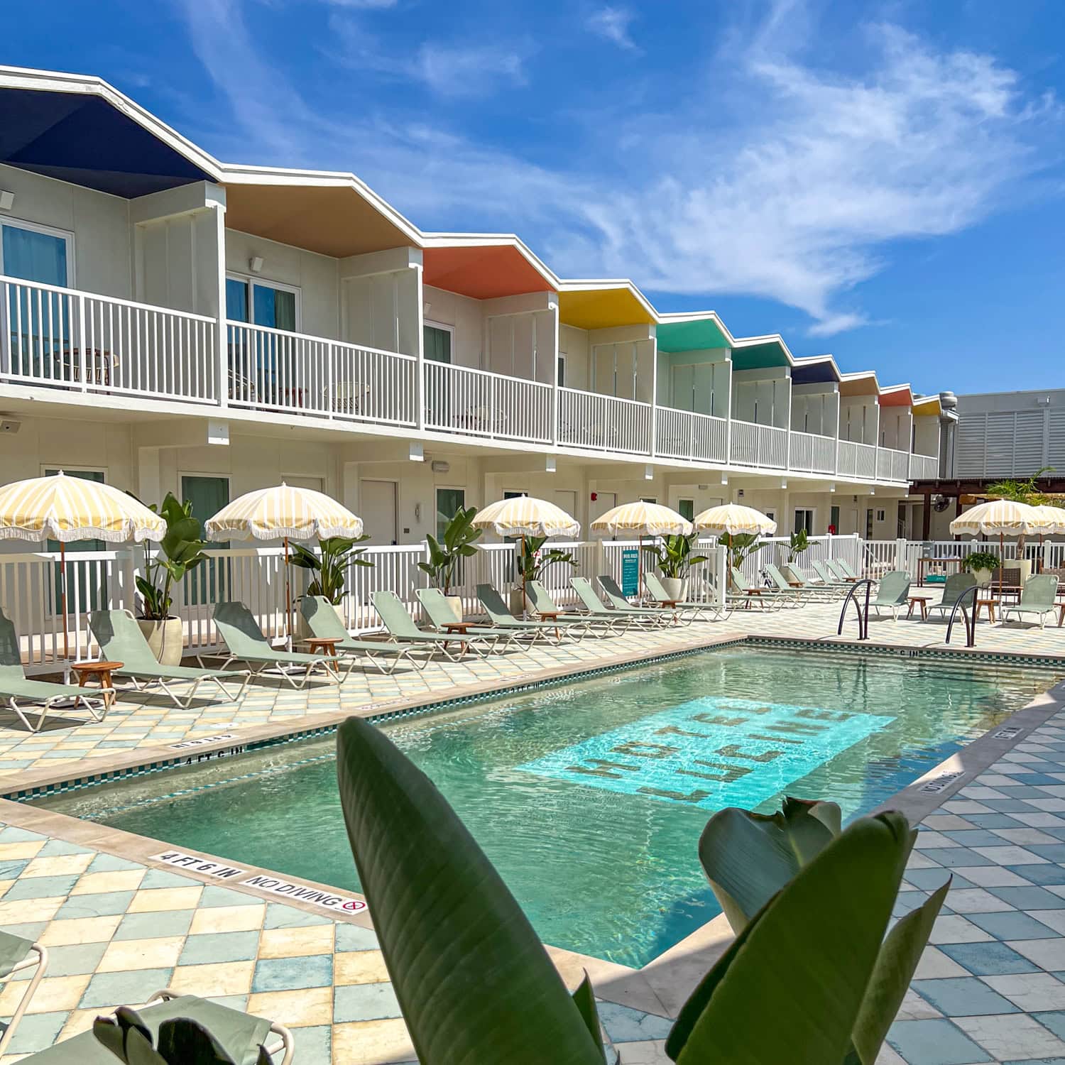 The pool and indoor courtyard at Hotel Lucine.