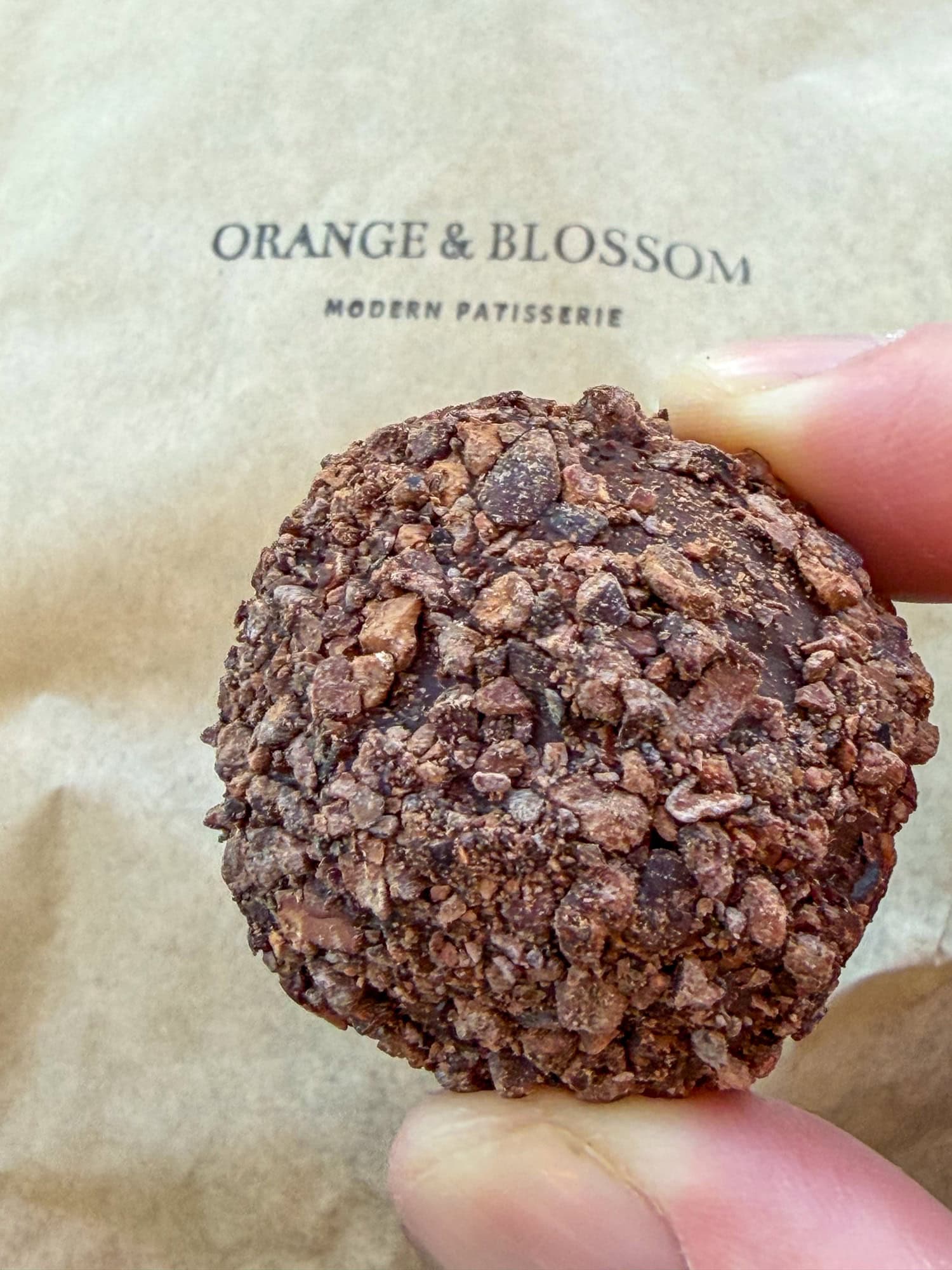 Chocolate buckwheat truffle from Orange & Blossom Modern Patisserie in Portland, OR.