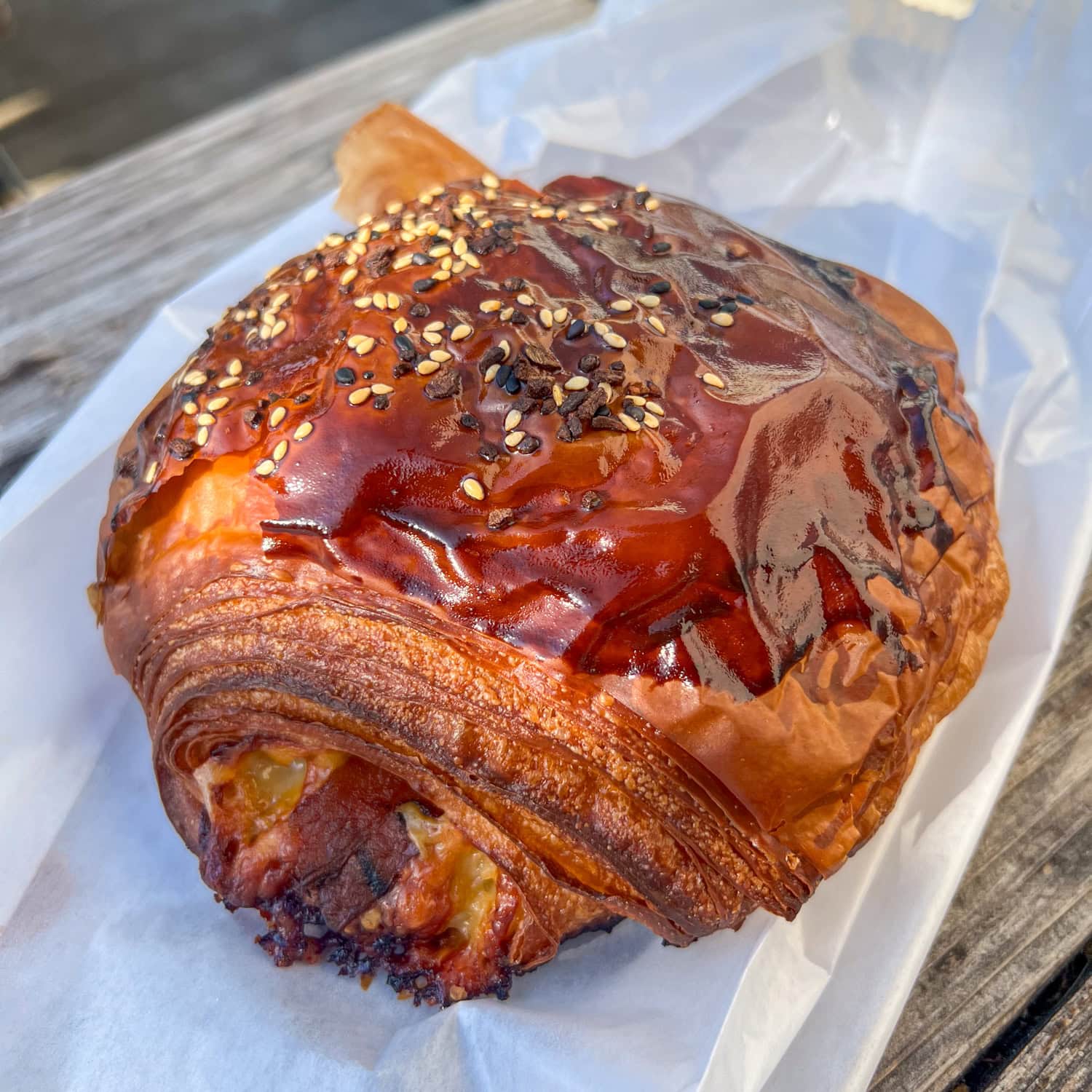 Ham and bacon gruyere croissant.