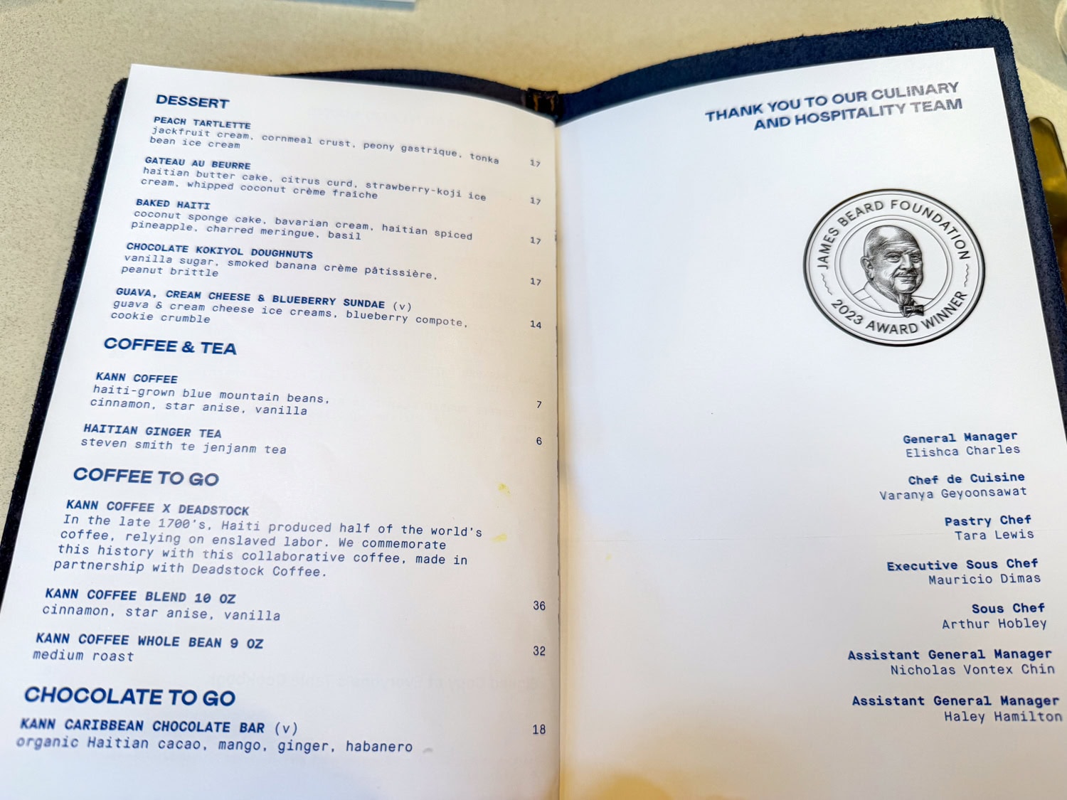 Summer dessert and coffee menu at Kann.