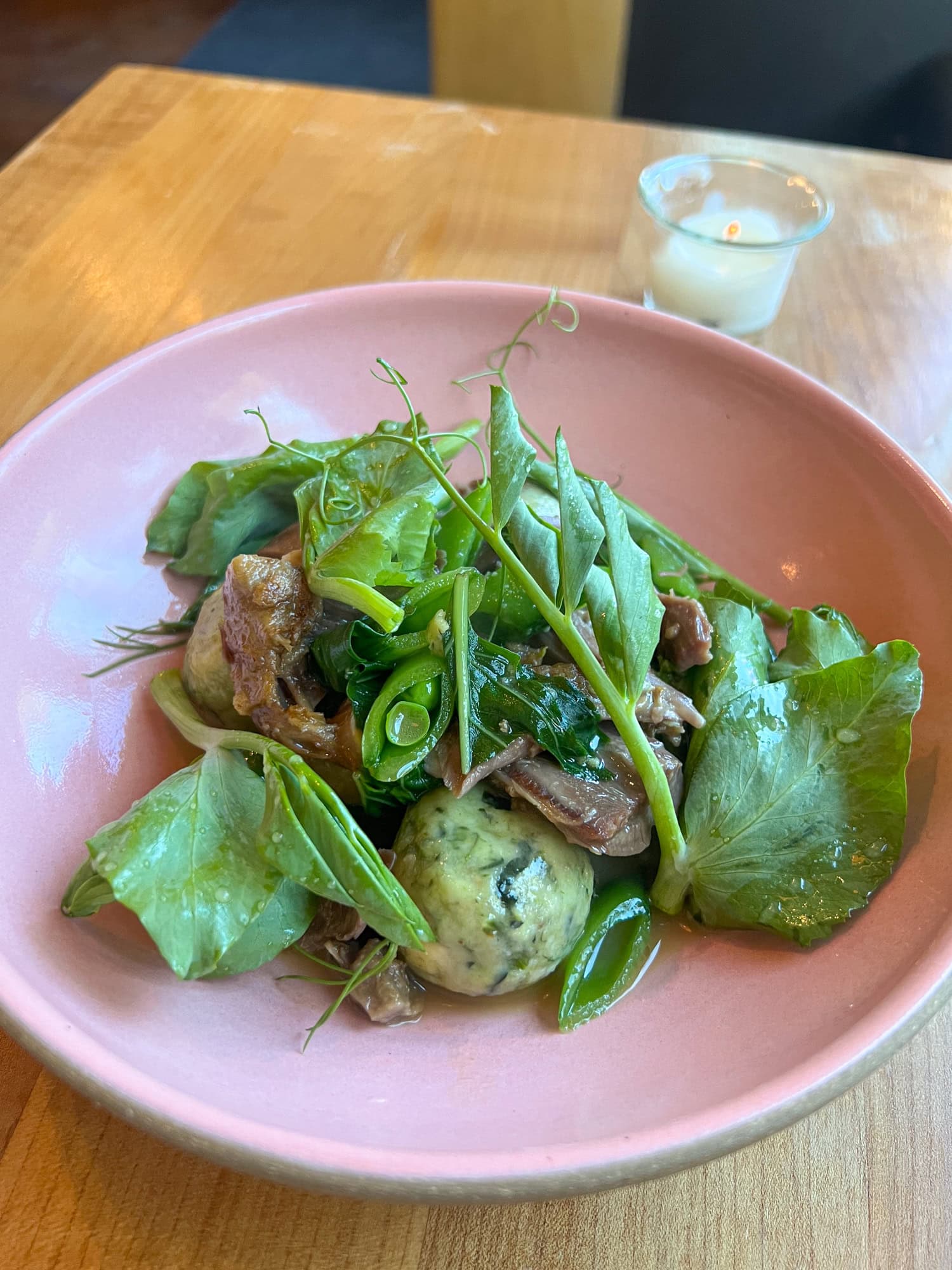 Braised lamb and strangolapreti at Coquine, one of Portland, Oregon's 2025 James Beard Award nominees.