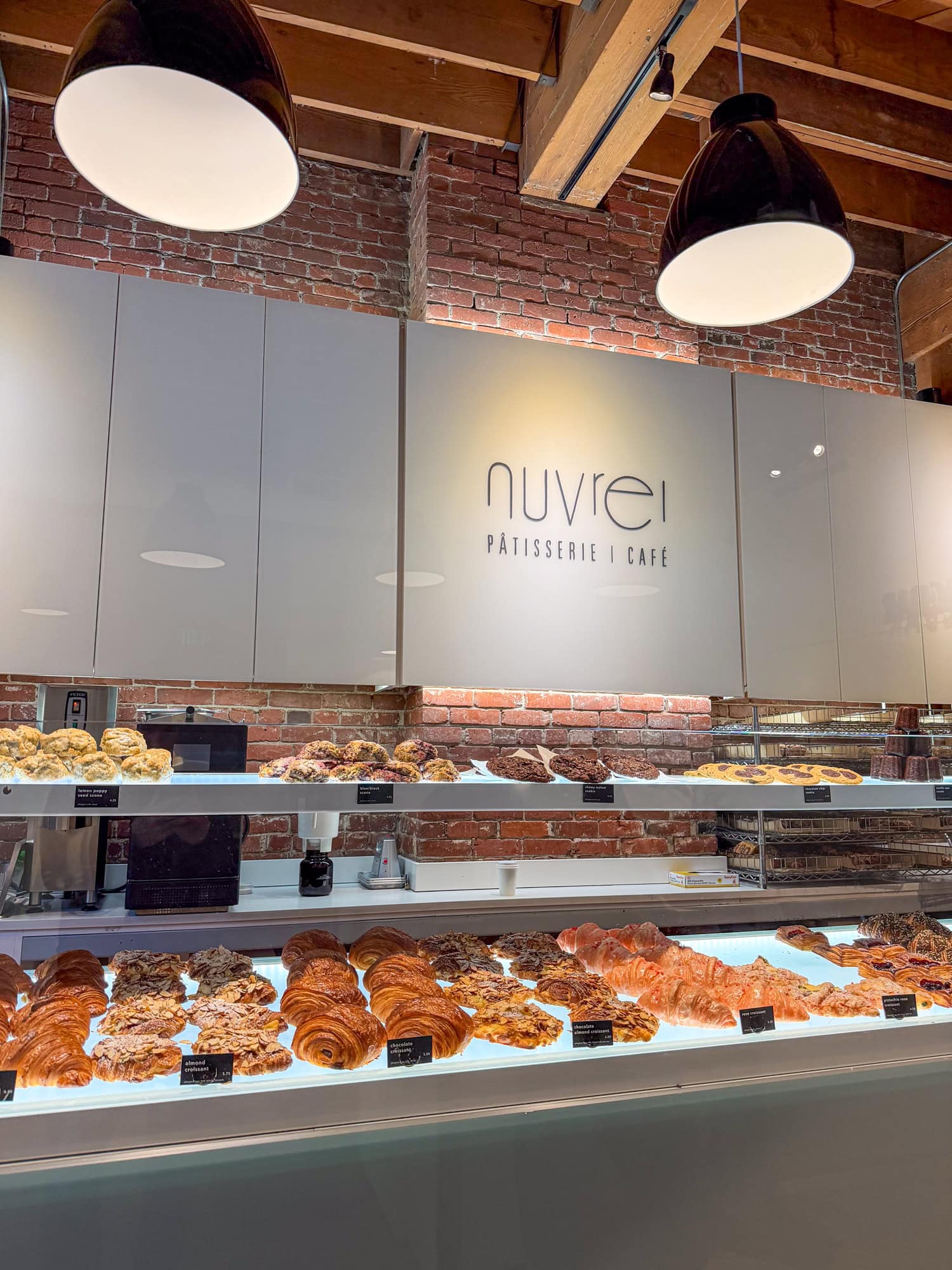 Pastry case inside Nuvrei Patisserie and Cafe.