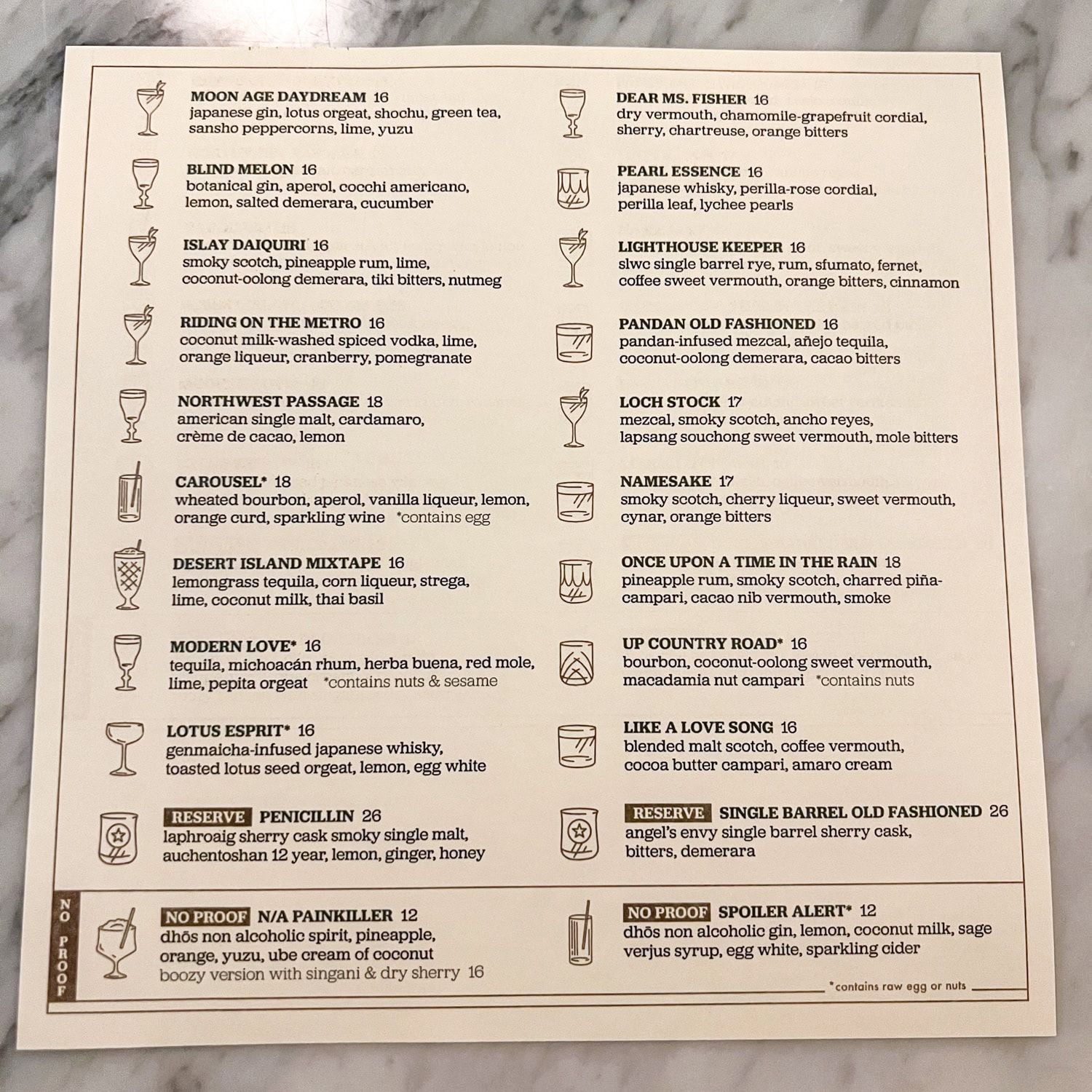 Cocktail menu at Scotch Lodge in Portland, OR.