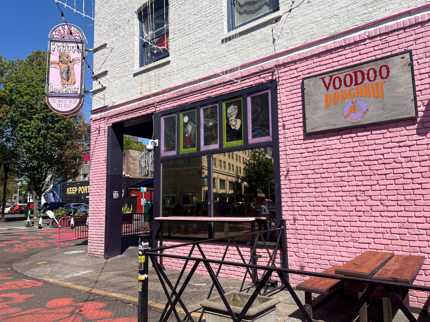 Outside Voodoo Doughnut in downtown Portland, Oregon.
