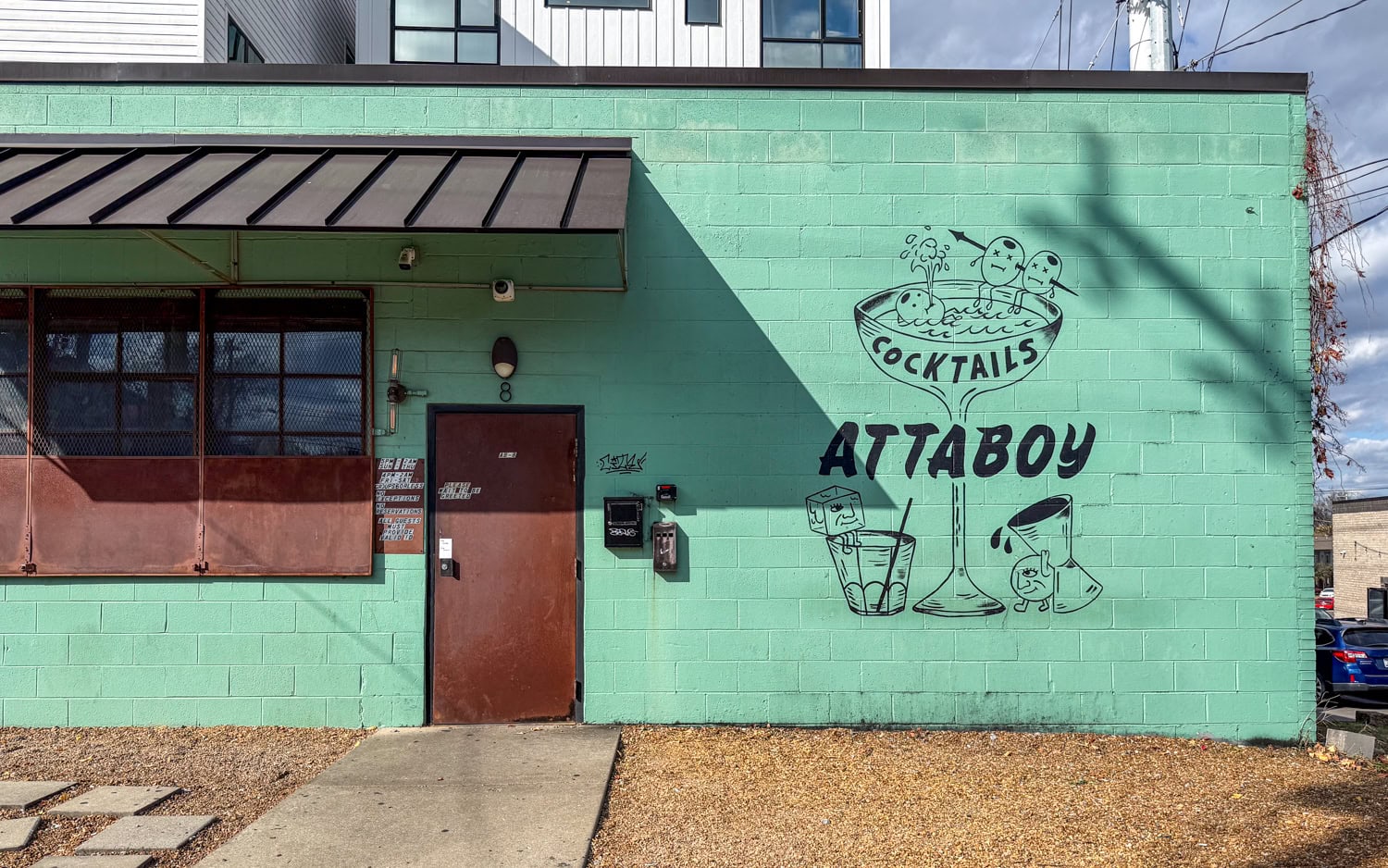 Outside Attaboy, a cocktail bar in East Nashville.
