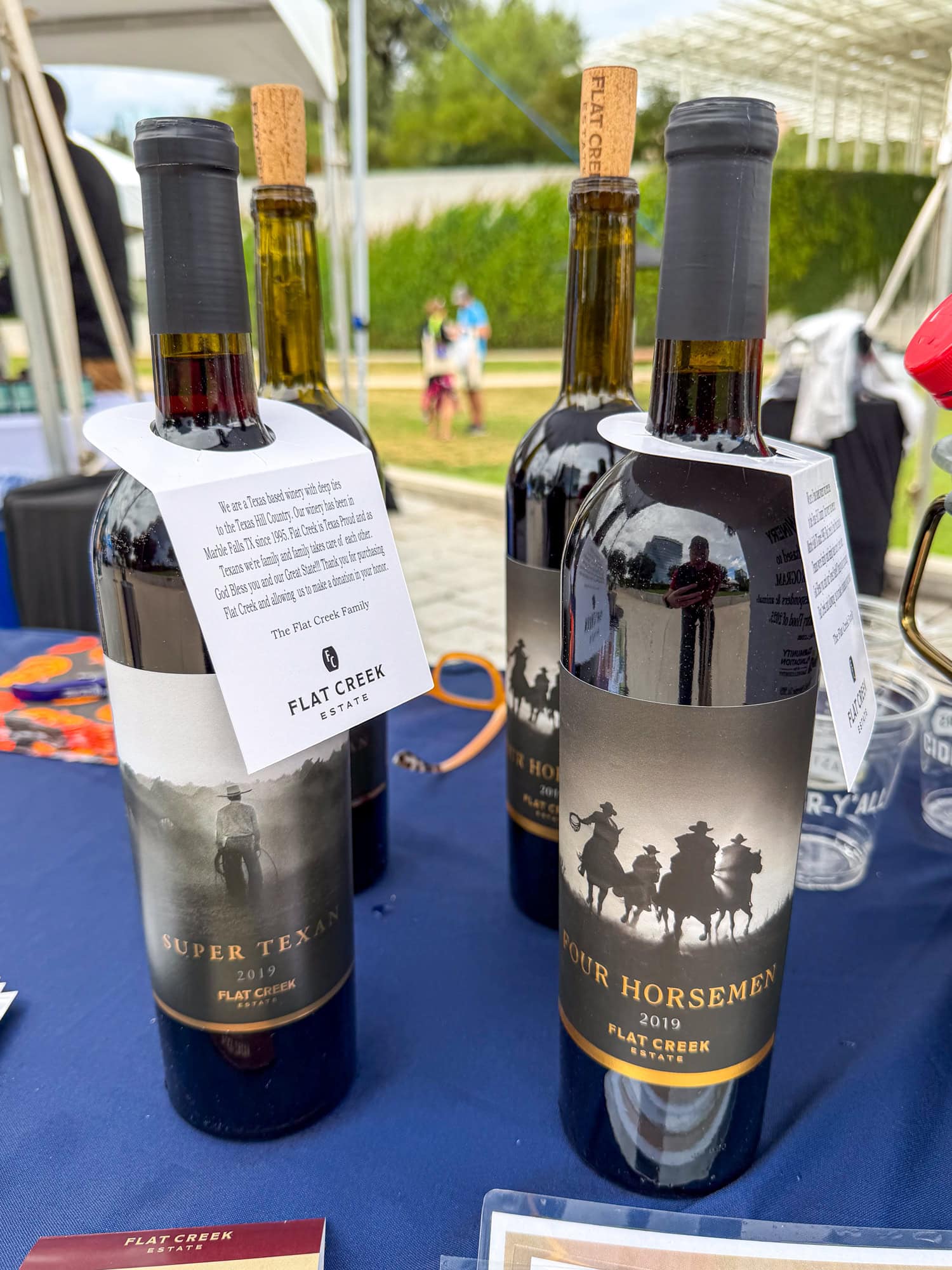 Wine bottles from Flat Creek Estate.