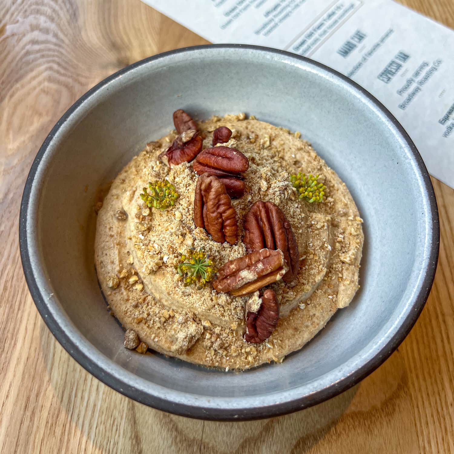 Peaches and Cream dessert with sheep's milk at Green Dirt on Oak.
