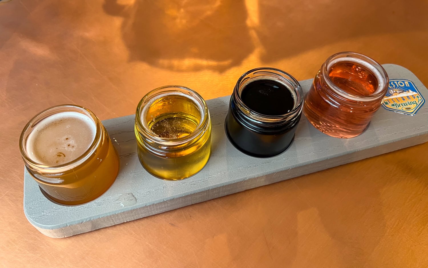 Galveston Island Brewing flight.